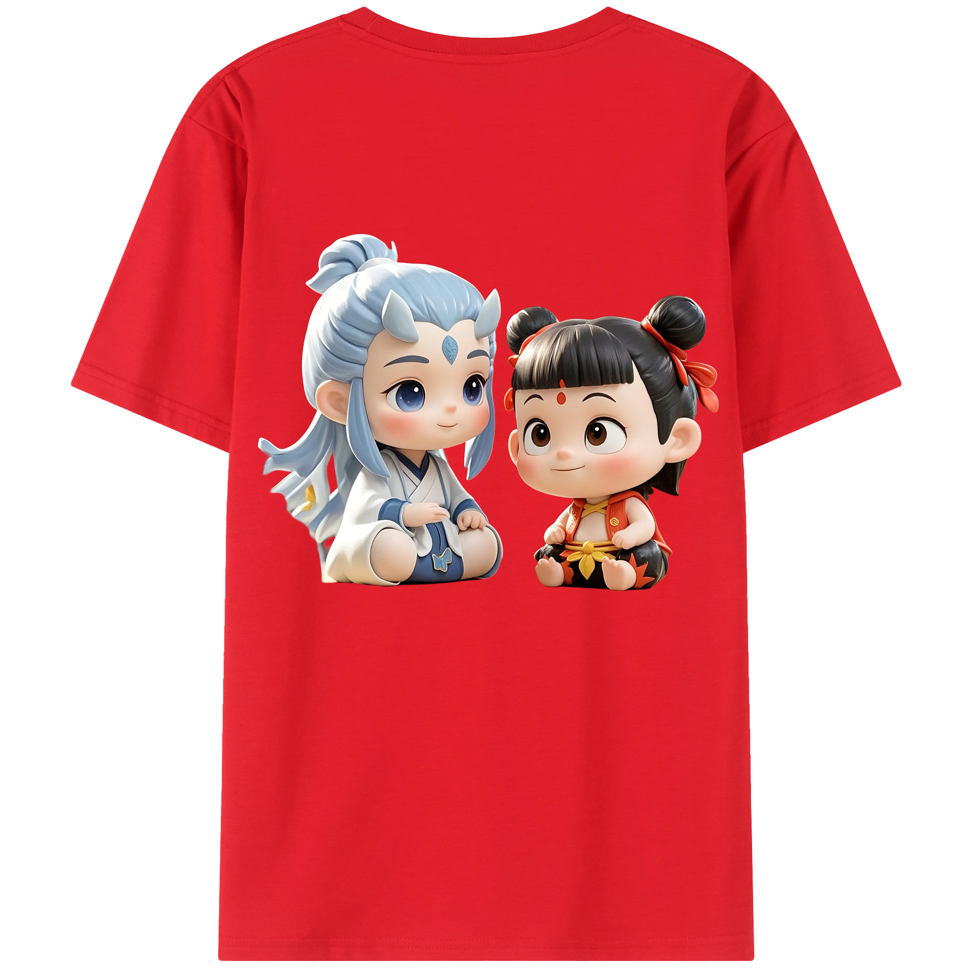 （画像用） Ne Zha 2 ナタ 魔童の大暴れ 綿100％ メンズ半袖Tシャツ（バックプリント） 通気性