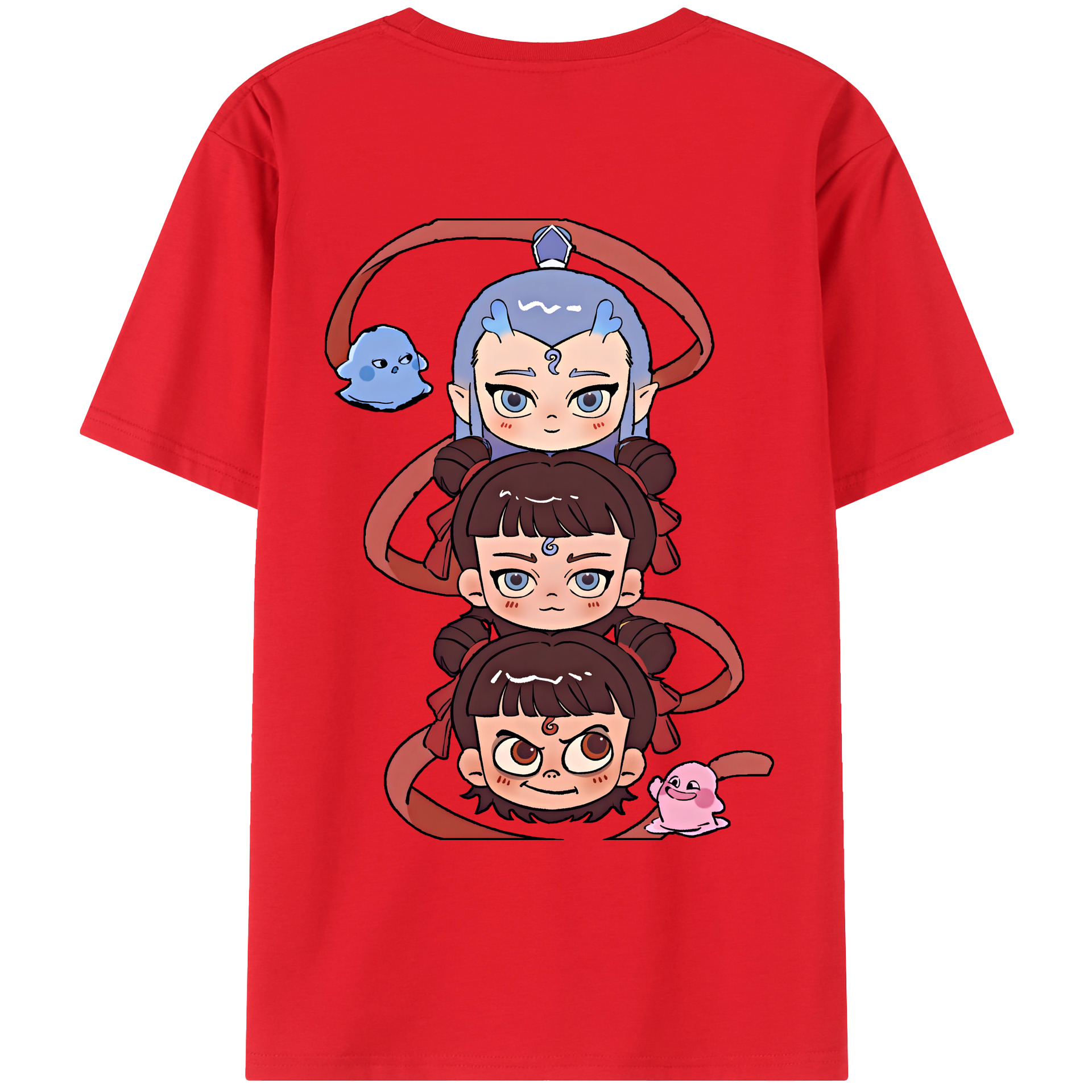 （画像用） Ne Zha 2 ナタ 魔童の大暴れ 綿100％ メンズ半袖Tシャツ（バックプリント） 通気性