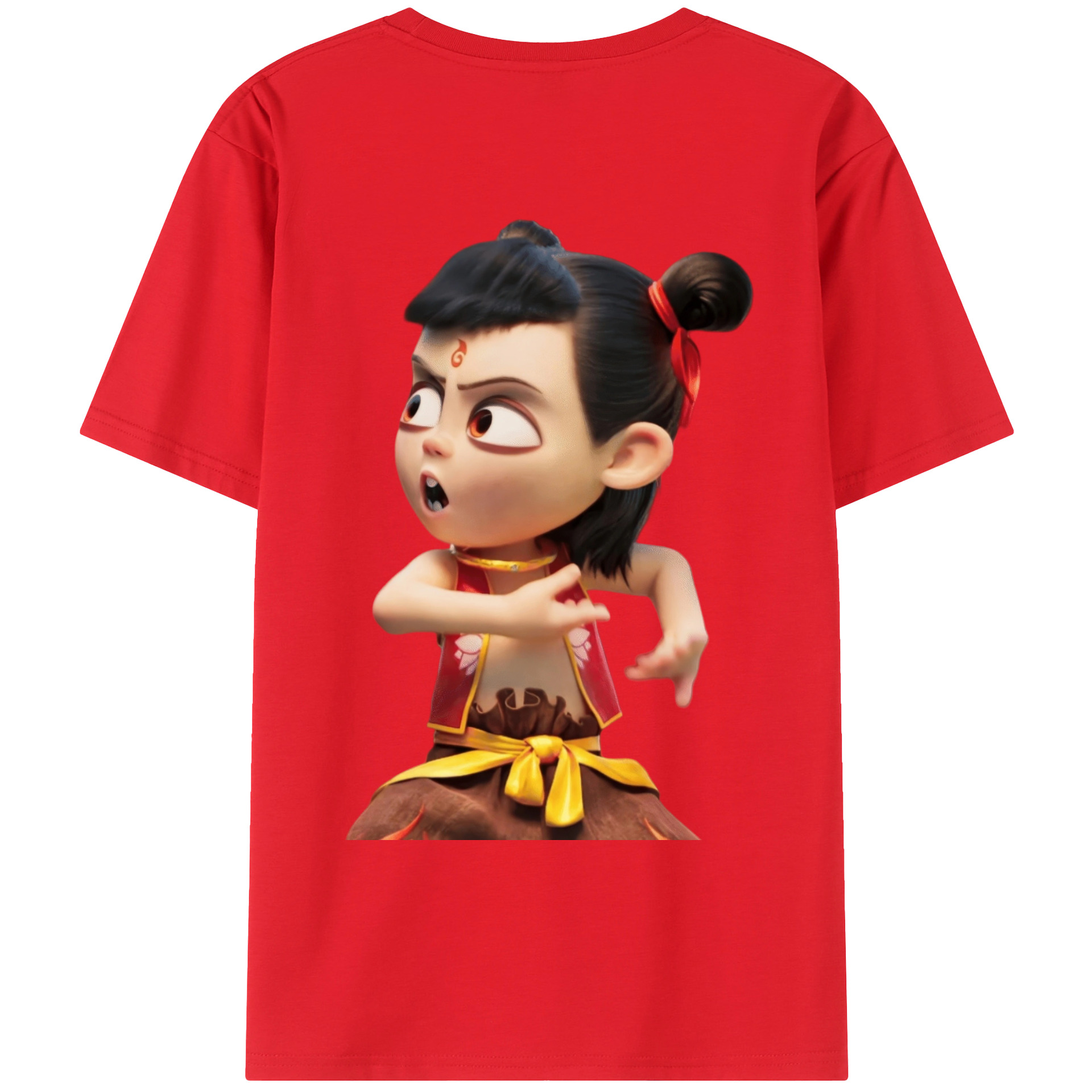 （画像用） Ne Zha 2 ナタ 魔童の大暴れ 綿100％ メンズ半袖Tシャツ（バックプリント） 通気性