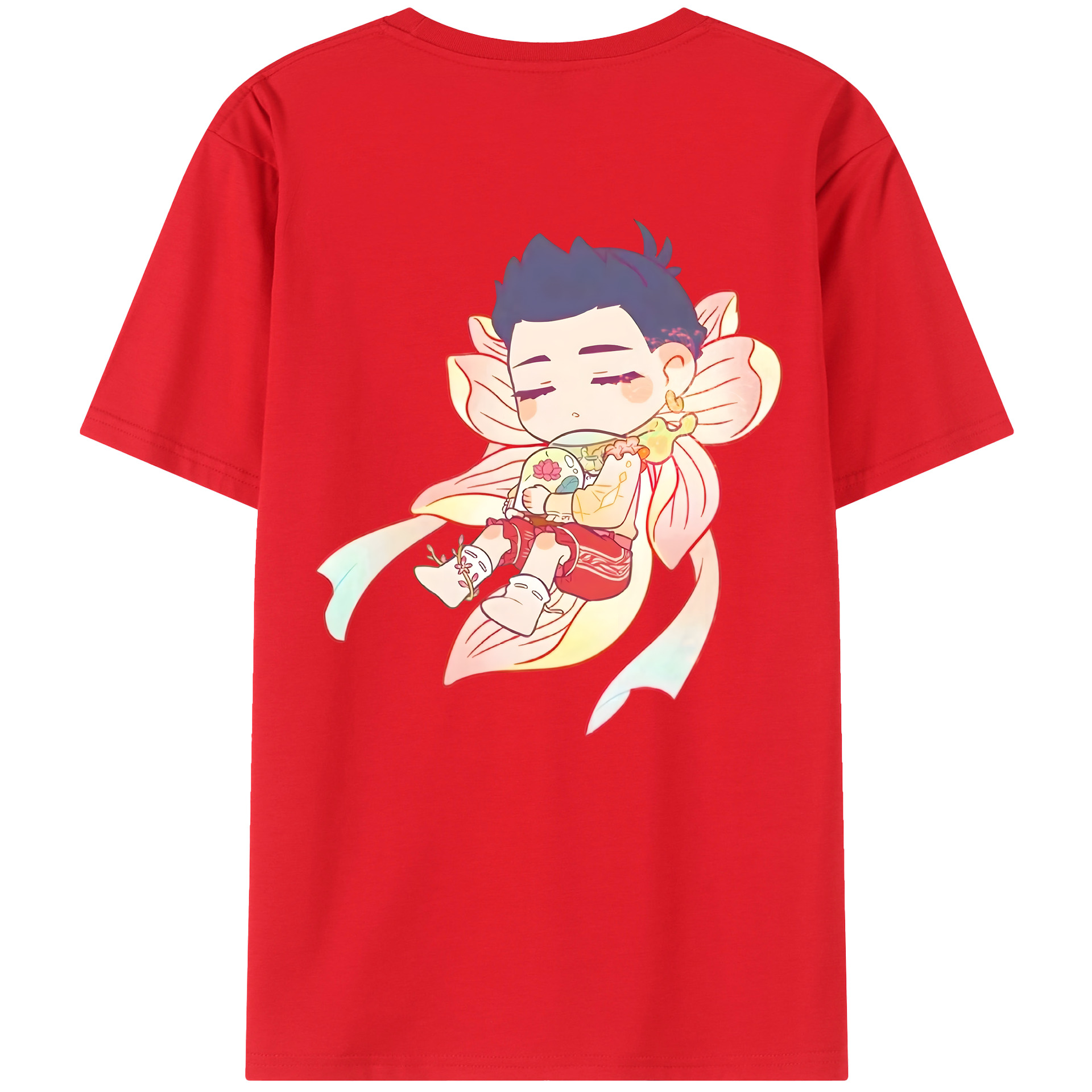 （画像用） Ne Zha 2 ナタ 魔童の大暴れ 綿100％ メンズ半袖Tシャツ（バックプリント） 通気性