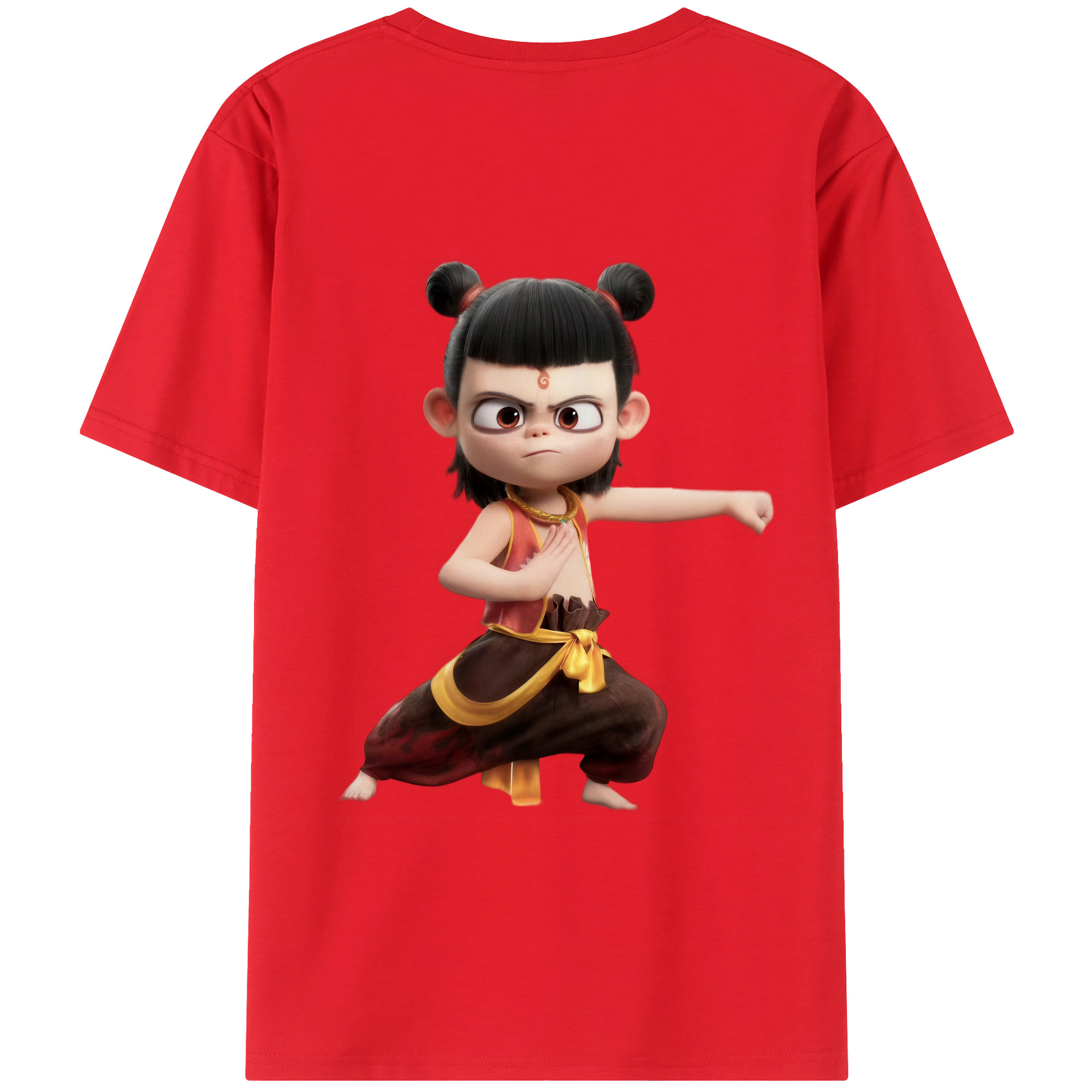 （画像用） Ne Zha 2 ナタ 魔童の大暴れ 綿100％ メンズ半袖Tシャツ（バックプリント） 通気性