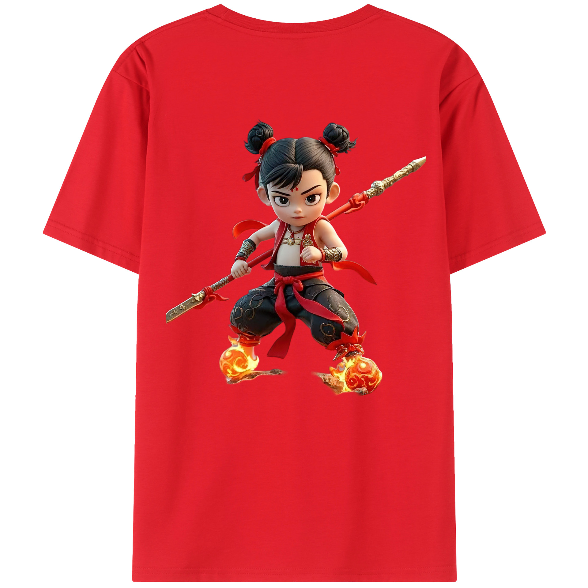 （画像用） Ne Zha 2 ナタ 魔童の大暴れ 綿100％ メンズ半袖Tシャツ（バックプリント） 通気性