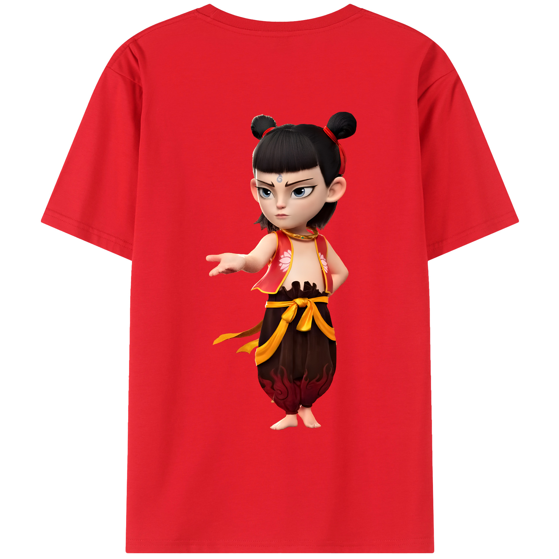 （画像用） Ne Zha 2 ナタ 魔童の大暴れ 綿100％ メンズ半袖Tシャツ（バックプリント） 通気性