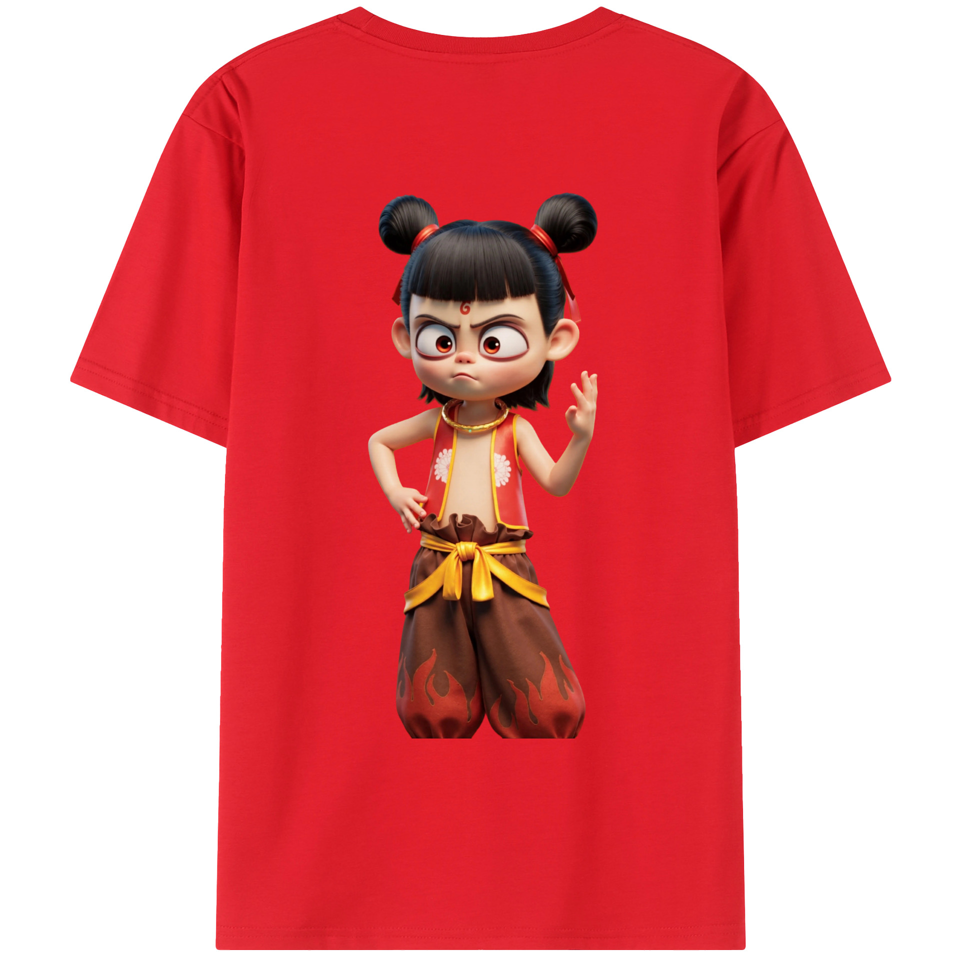 （画像用） Ne Zha 2 ナタ 魔童の大暴れ 綿100％ メンズ半袖Tシャツ（バックプリント） 通気性