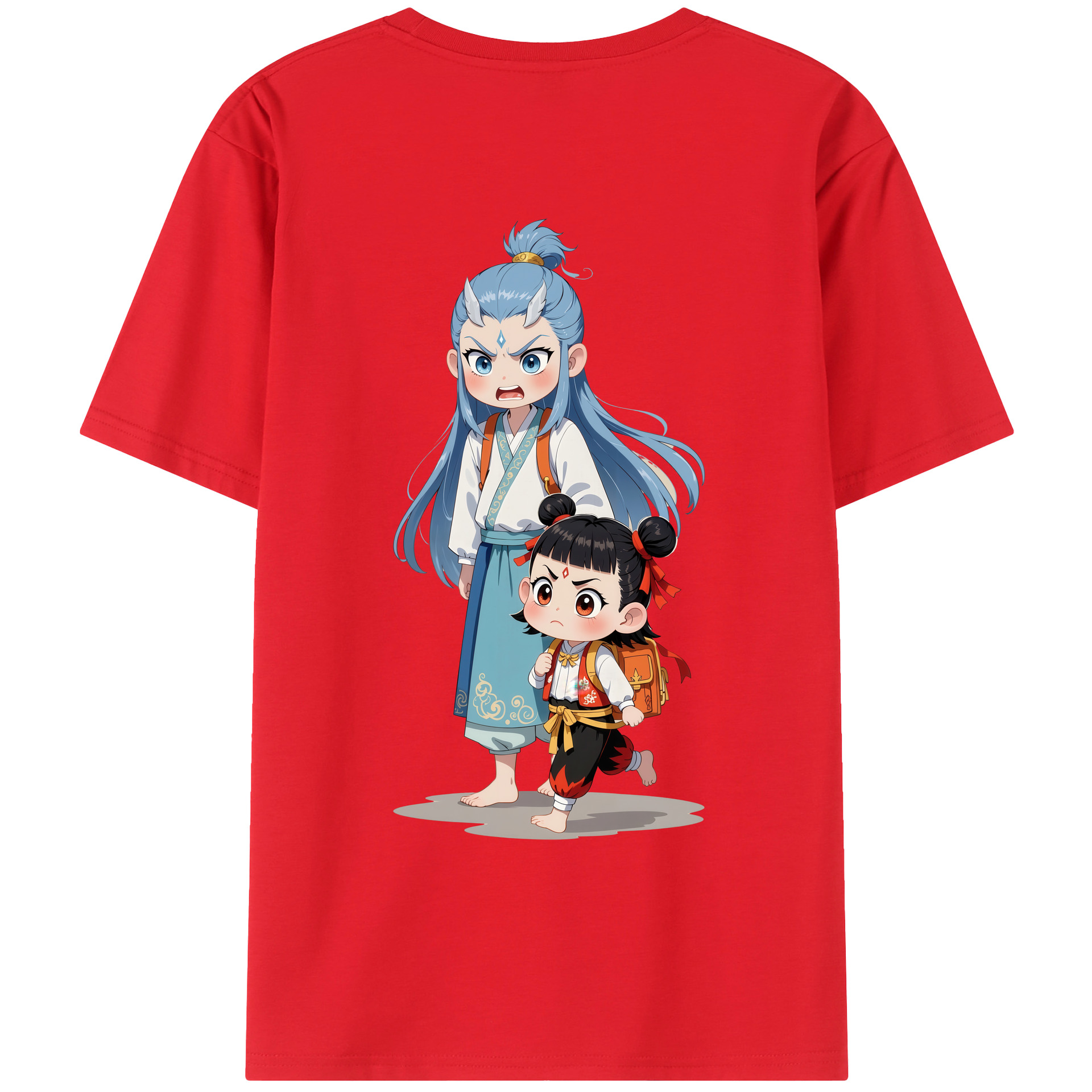 （画像用） Ne Zha 2 ナタ 魔童の大暴れ 綿100％ メンズ半袖Tシャツ（バックプリント） 通気性