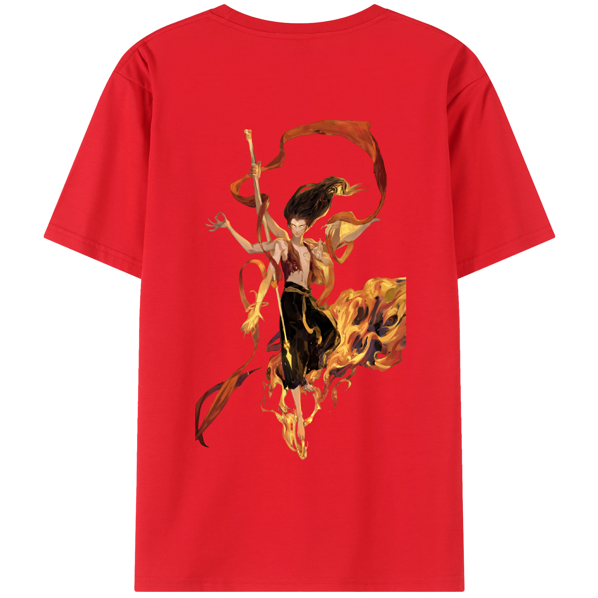 （画像用） Ne Zha 2 ナタ 魔童の大暴れ 綿100％ メンズ半袖Tシャツ（バックプリント） 通気性