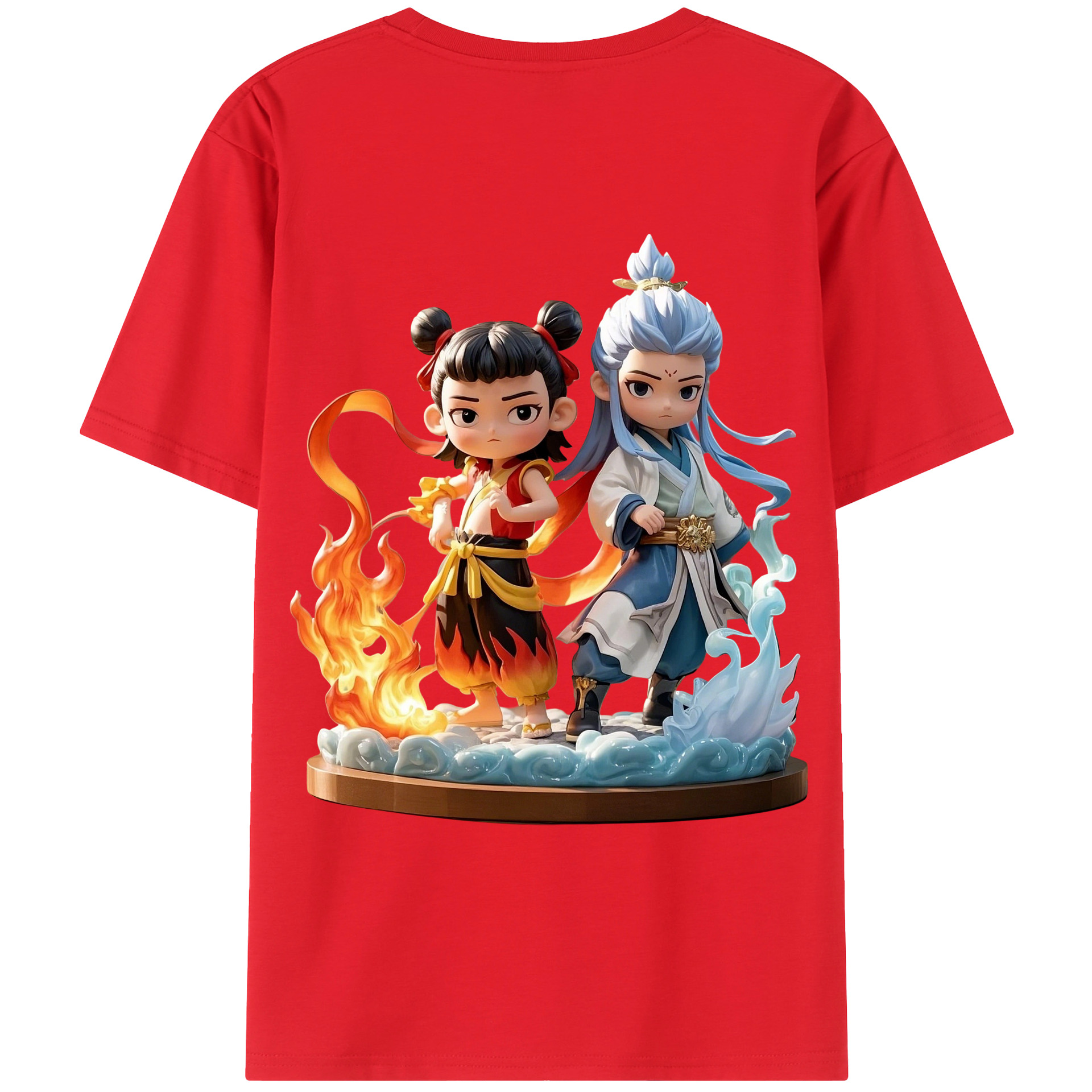 （画像用） Ne Zha 2 ナタ 魔童の大暴れ 綿100％ メンズ半袖Tシャツ（バックプリント） 通気性