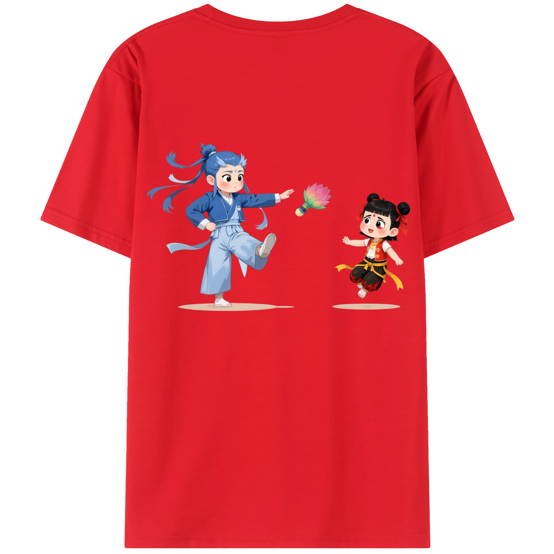 （画像用） Ne Zha 2 ナタ 魔童の大暴れ 綿100％ メンズ半袖Tシャツ（バックプリント） 通気性