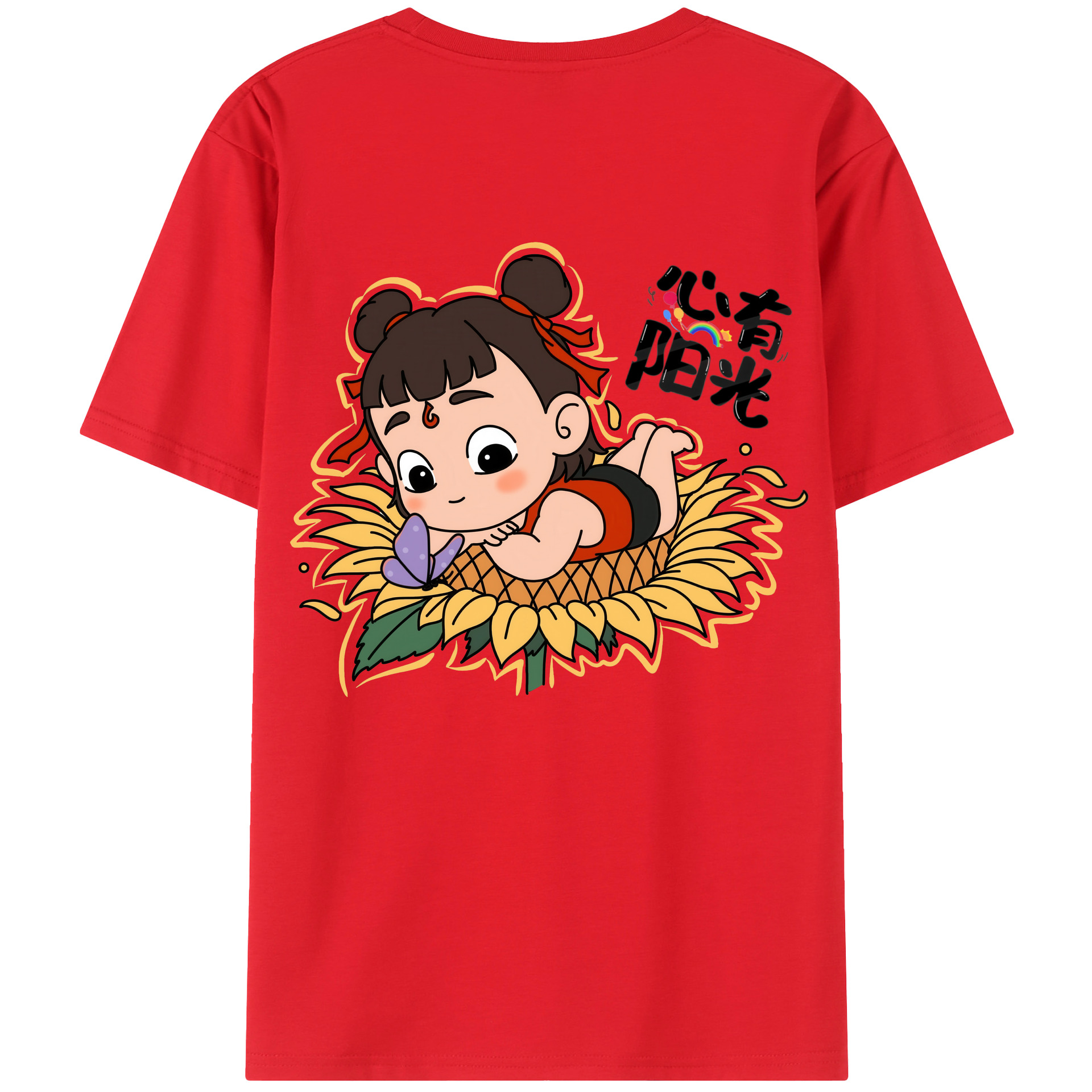 （画像用） Ne Zha 2 ナタ 魔童の大暴れ 綿100％ メンズ半袖Tシャツ（バックプリント） 通気性