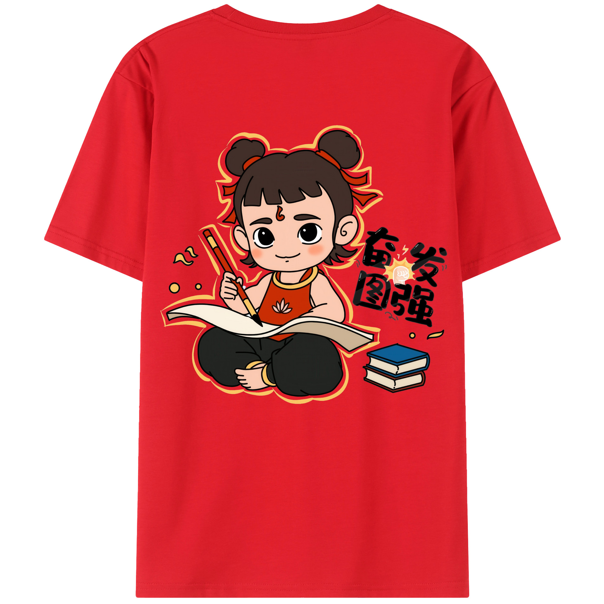 （画像用） Ne Zha 2 ナタ 魔童の大暴れ 綿100％ メンズ半袖Tシャツ（バックプリント） 通気性
