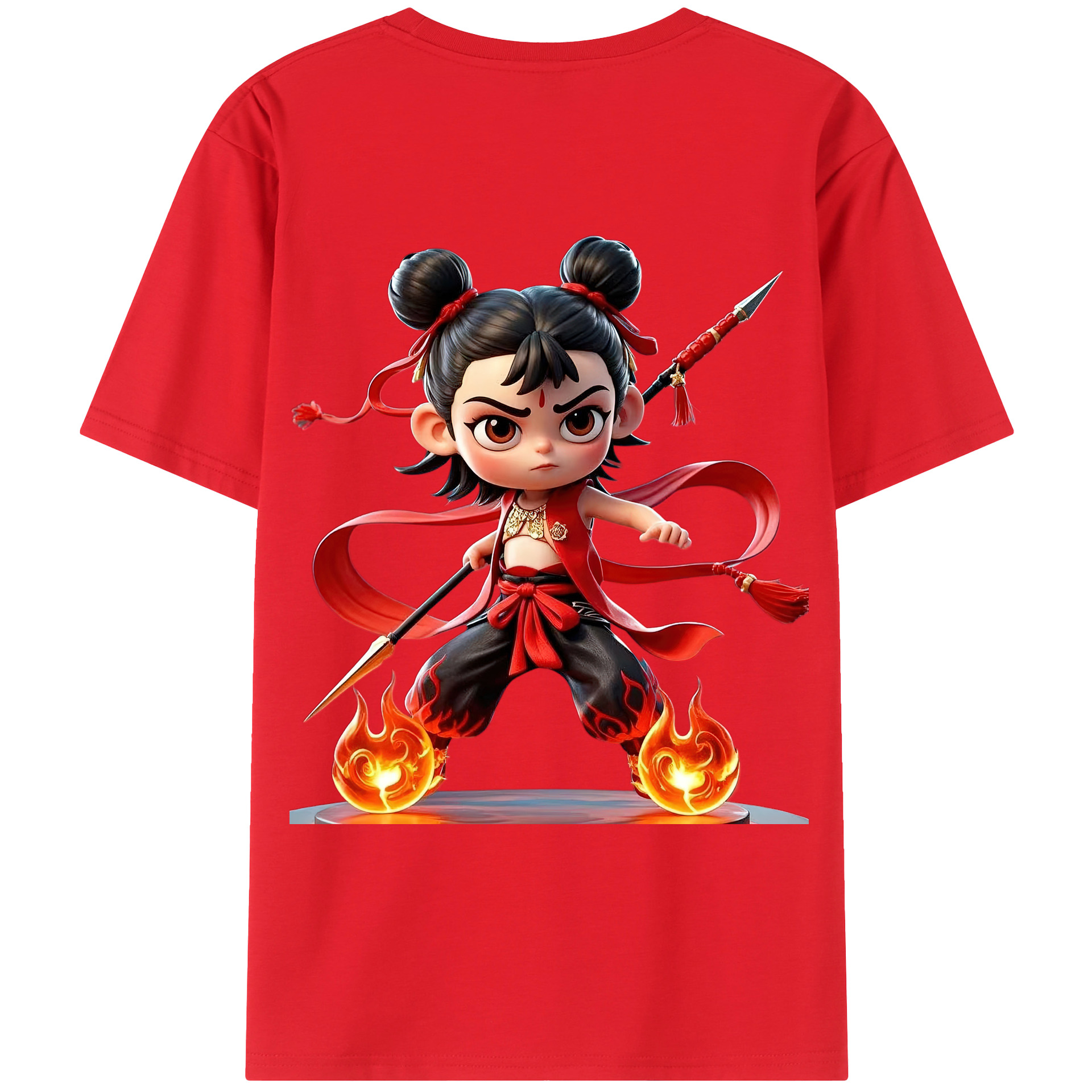 （画像用） Ne Zha 2 ナタ 魔童の大暴れ 綿100％ メンズ半袖Tシャツ（バックプリント） 通気性