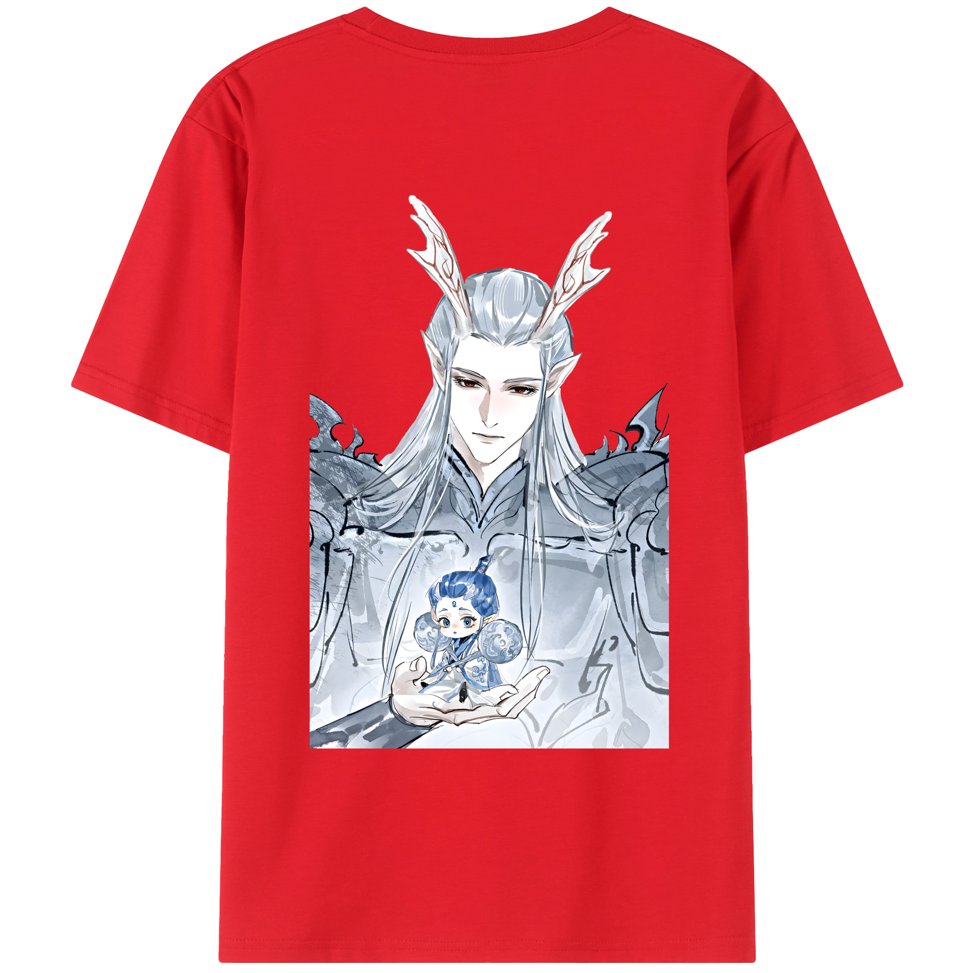 （画像用） Ne Zha 2 ナタ 魔童の大暴れ 綿100％ メンズ半袖Tシャツ（バックプリント） 通気性