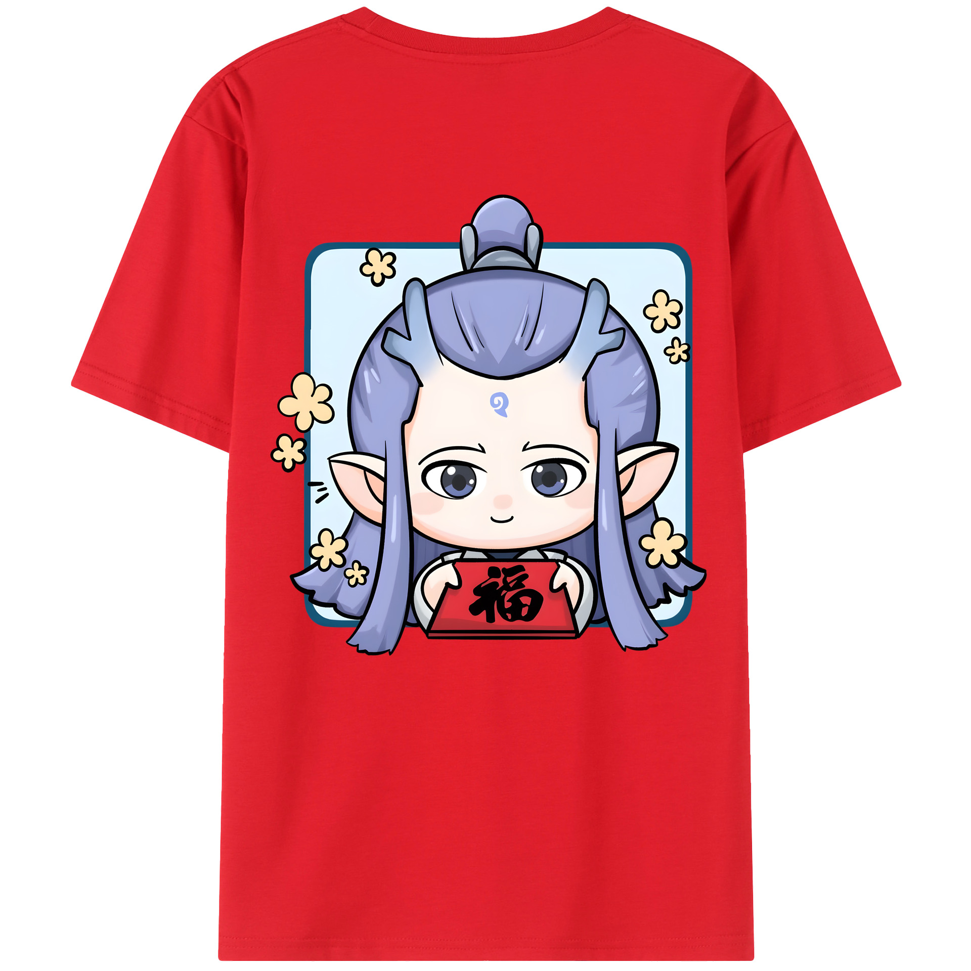 （画像用） Ne Zha 2 ナタ 魔童の大暴れ 綿100％ メンズ半袖Tシャツ（バックプリント） 通気性