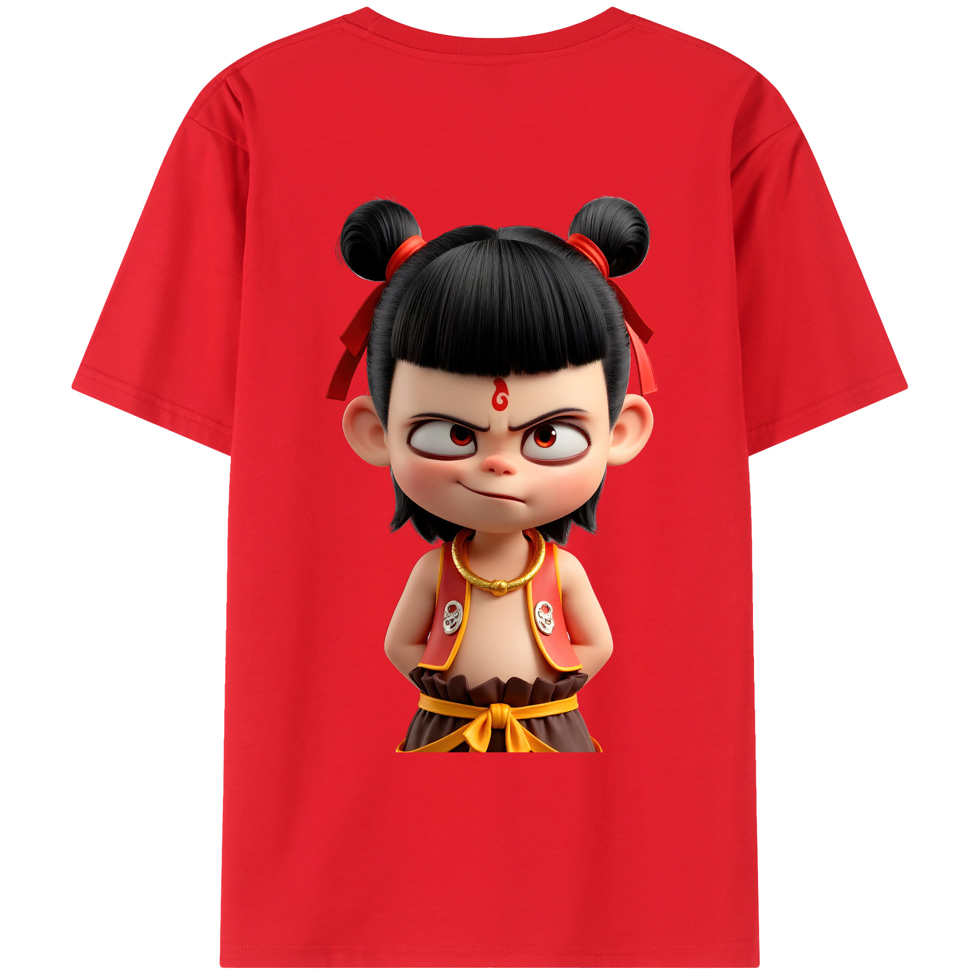 （画像用） Ne Zha 2 ナタ 魔童の大暴れ 綿100％ メンズ半袖Tシャツ（バックプリント） 通気性