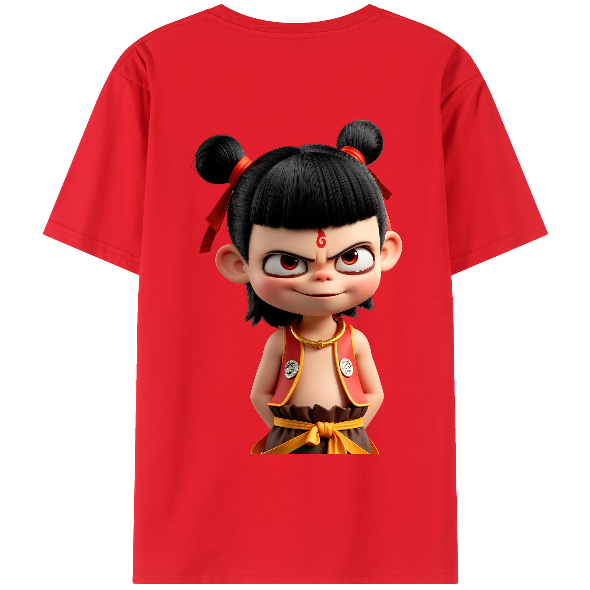 （画像用） Ne Zha 2 ナタ 魔童の大暴れ 綿100％ メンズ半袖Tシャツ（バックプリント） 通気性