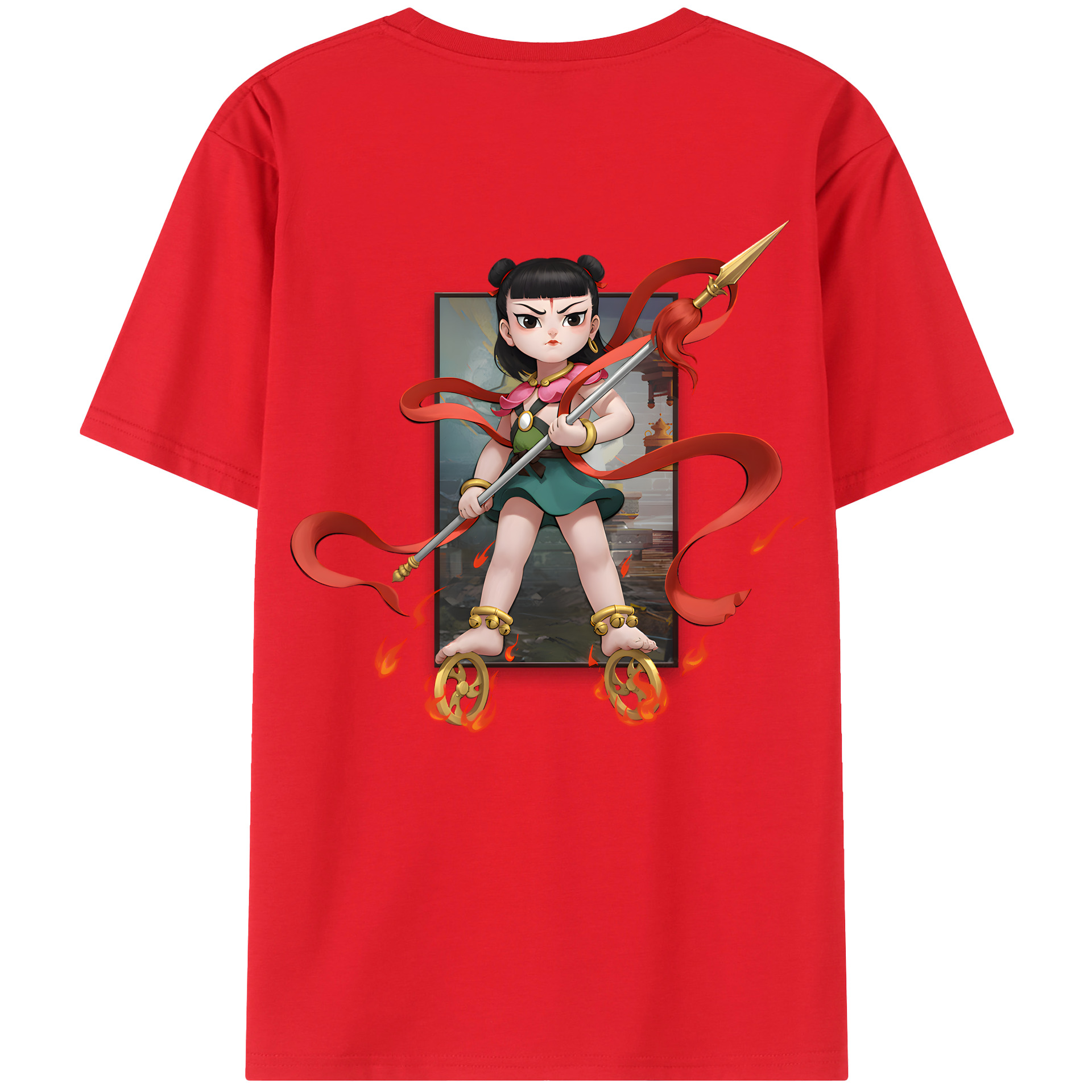 （画像用） Ne Zha 2 ナタ 魔童の大暴れ 綿100％ メンズ半袖Tシャツ（バックプリント） 通気性