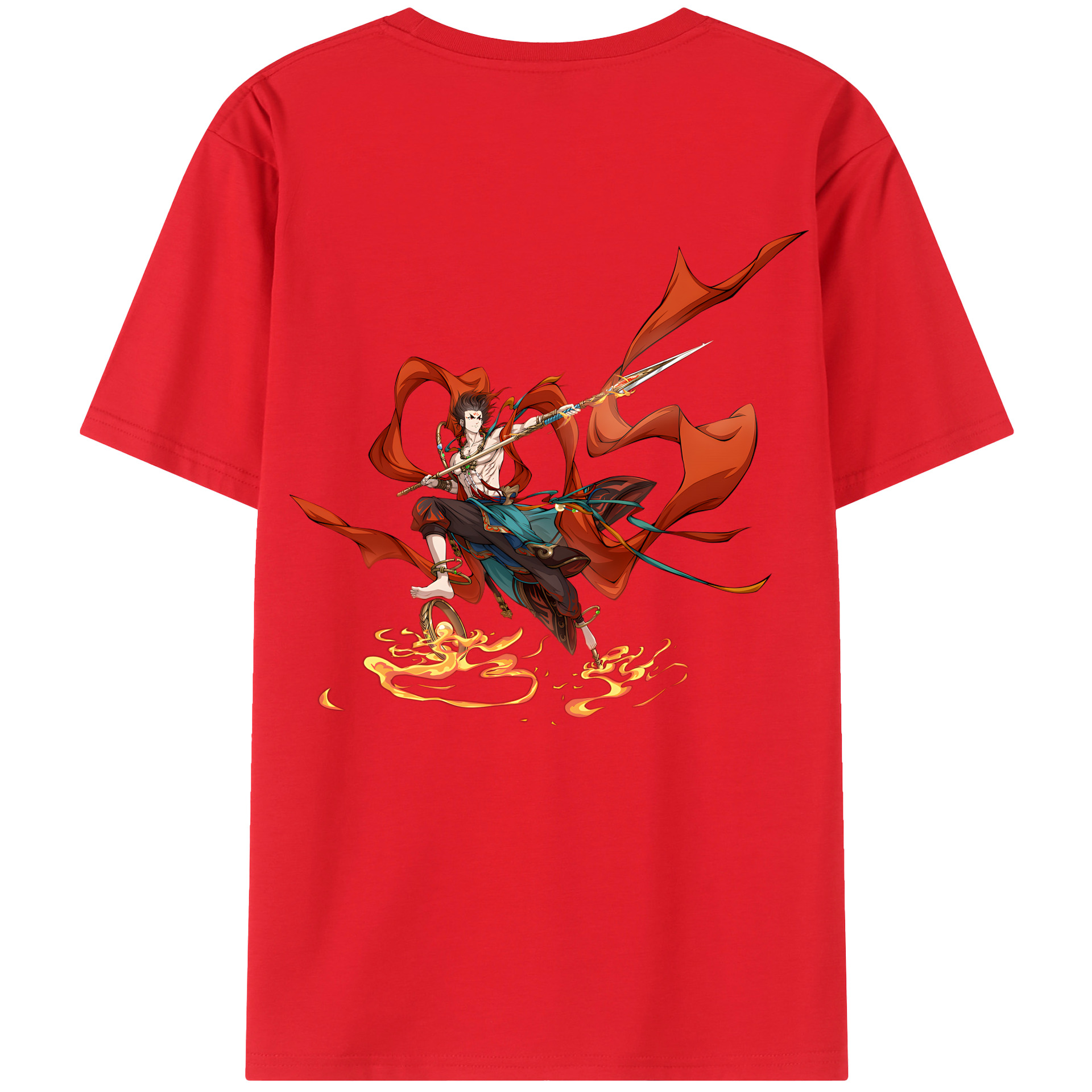 （画像用） Ne Zha 2 ナタ 魔童の大暴れ 綿100％ メンズ半袖Tシャツ（バックプリント） 通気性