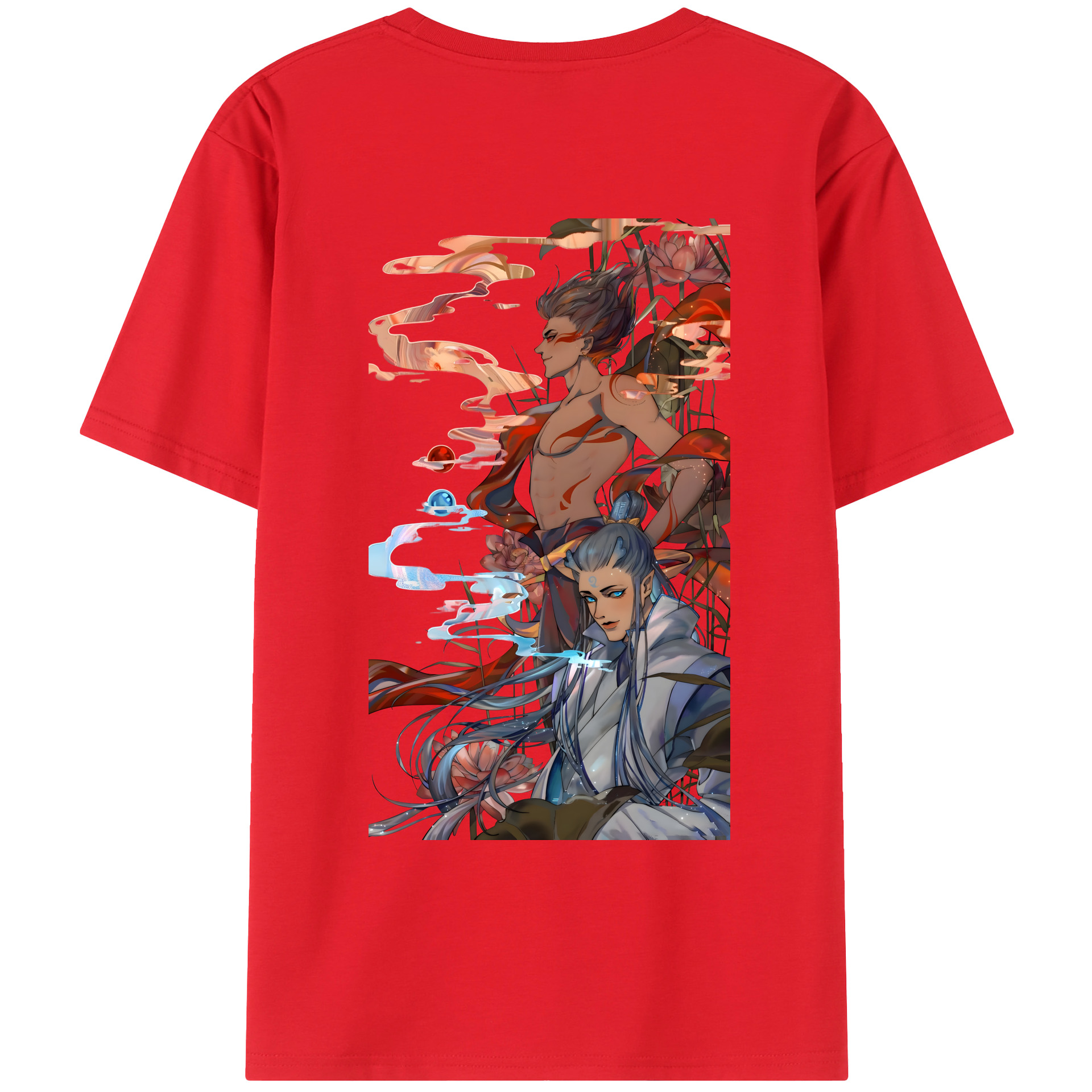 （画像用） Ne Zha 2 ナタ 魔童の大暴れ 綿100％ メンズ半袖Tシャツ（バックプリント） 通気性