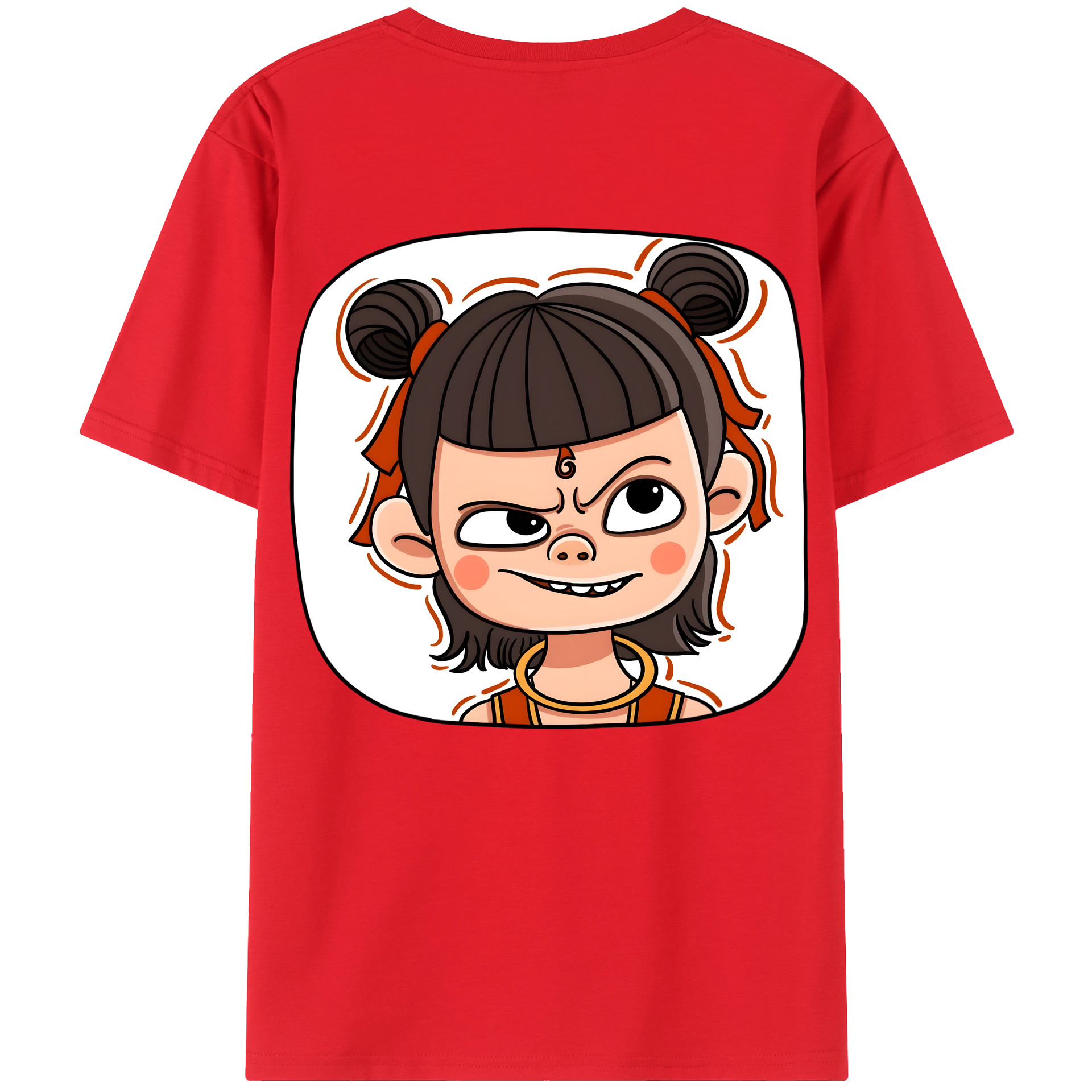 （画像用） Ne Zha 2 ナタ 魔童の大暴れ 綿100％ メンズ半袖Tシャツ（バックプリント） 通気性