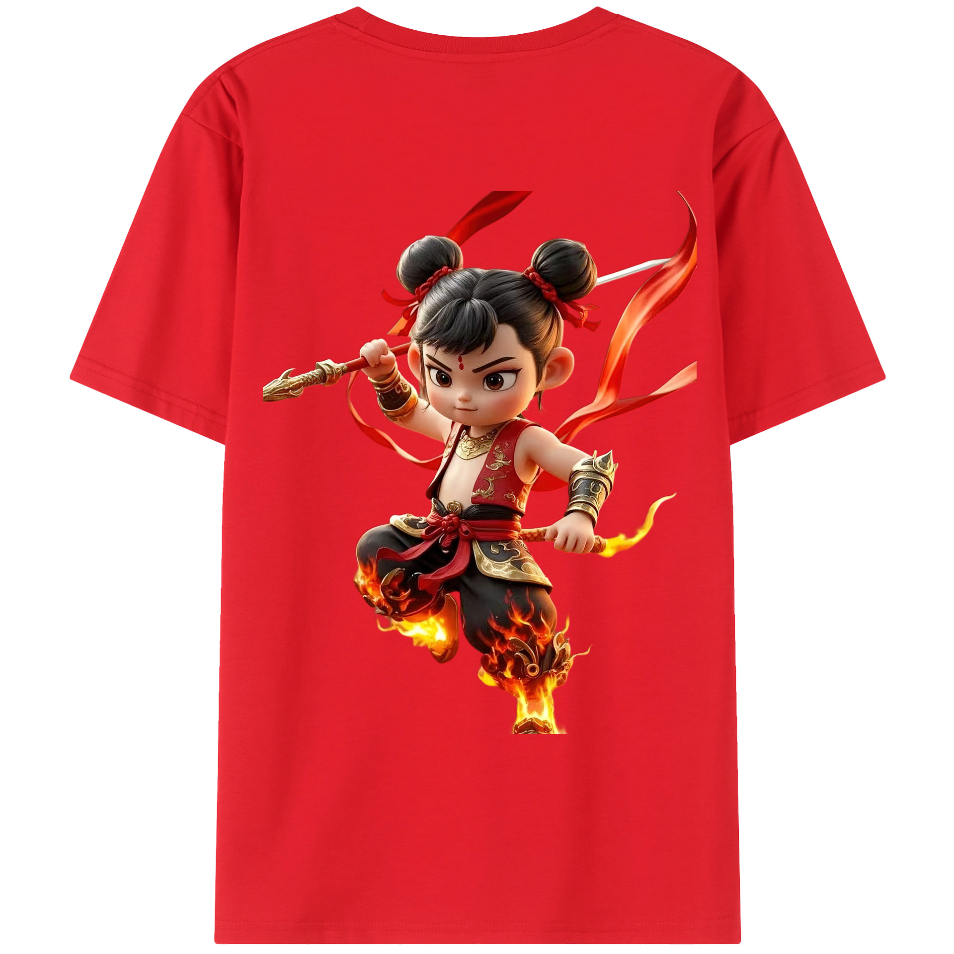 （画像用） Ne Zha 2 ナタ 魔童の大暴れ 綿100％ メンズ半袖Tシャツ（バックプリント） 通気性