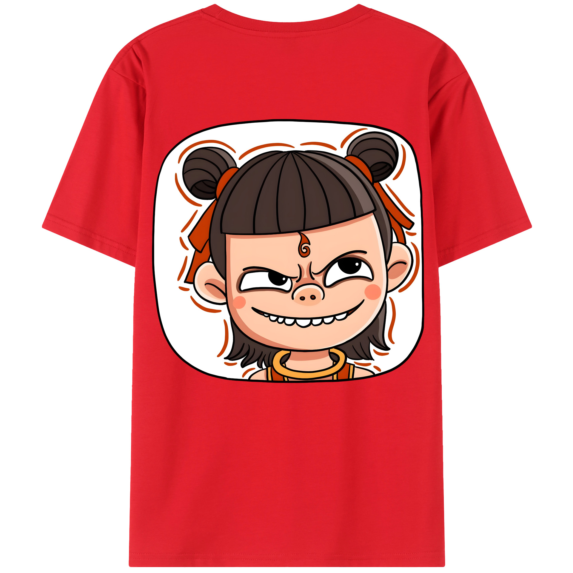 （画像用） Ne Zha 2 ナタ 魔童の大暴れ 綿100％ メンズ半袖Tシャツ（バックプリント） 通気性