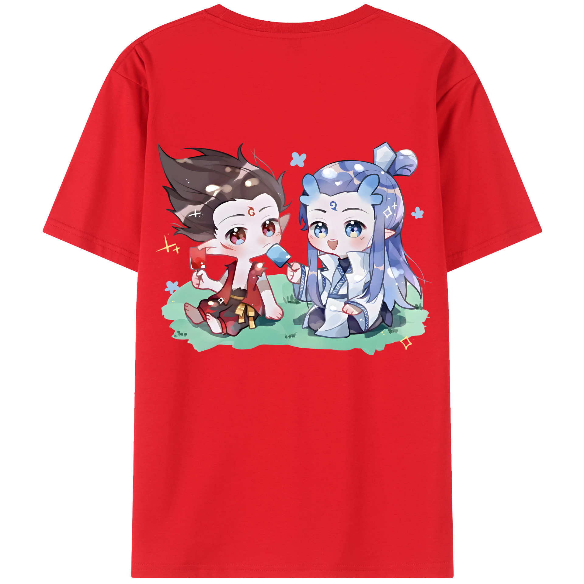 （画像用） Ne Zha 2 ナタ 魔童の大暴れ 綿100％ メンズ半袖Tシャツ（バックプリント） 通気性