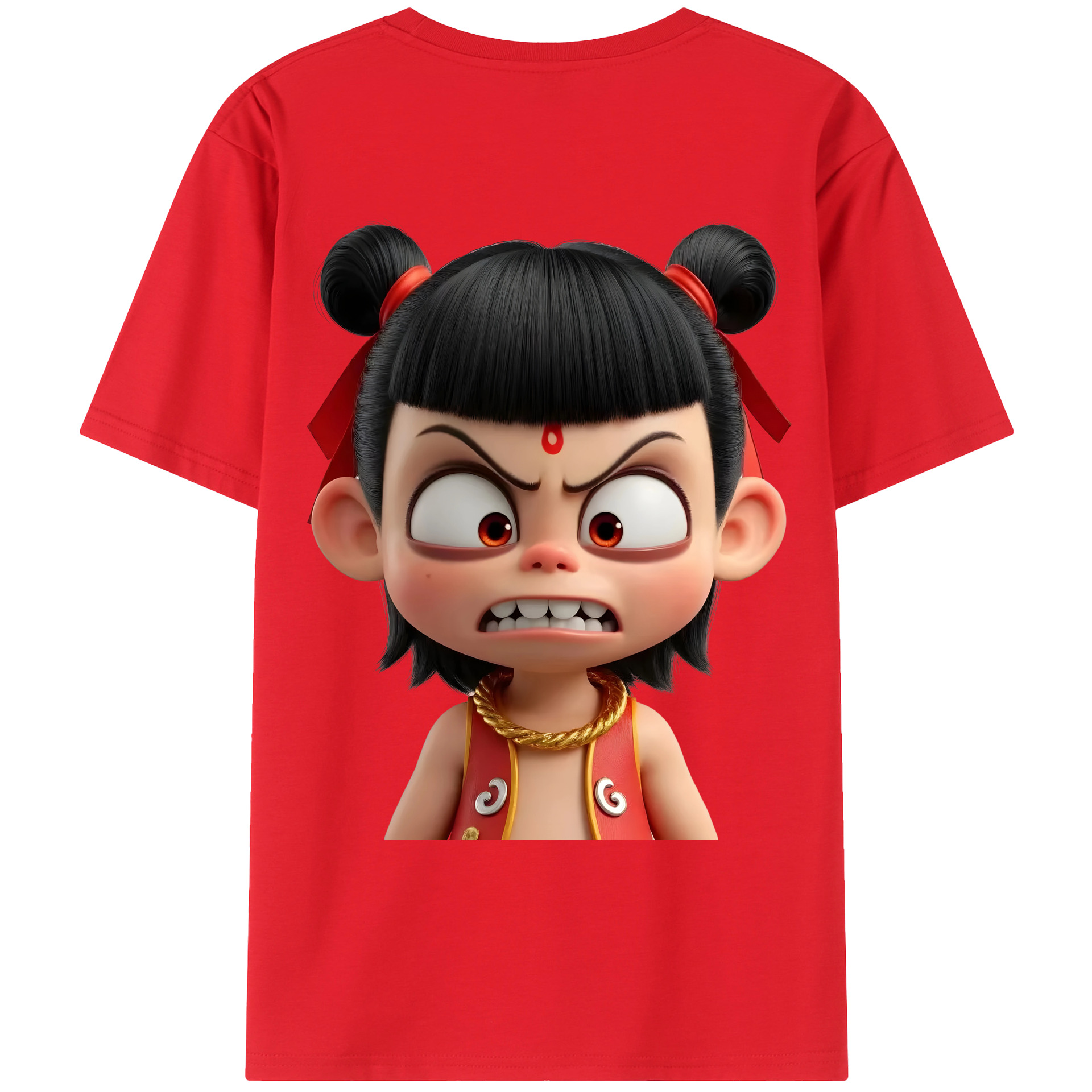 （画像用） Ne Zha 2 ナタ 魔童の大暴れ 綿100％ メンズ半袖Tシャツ（バックプリント） 通気性