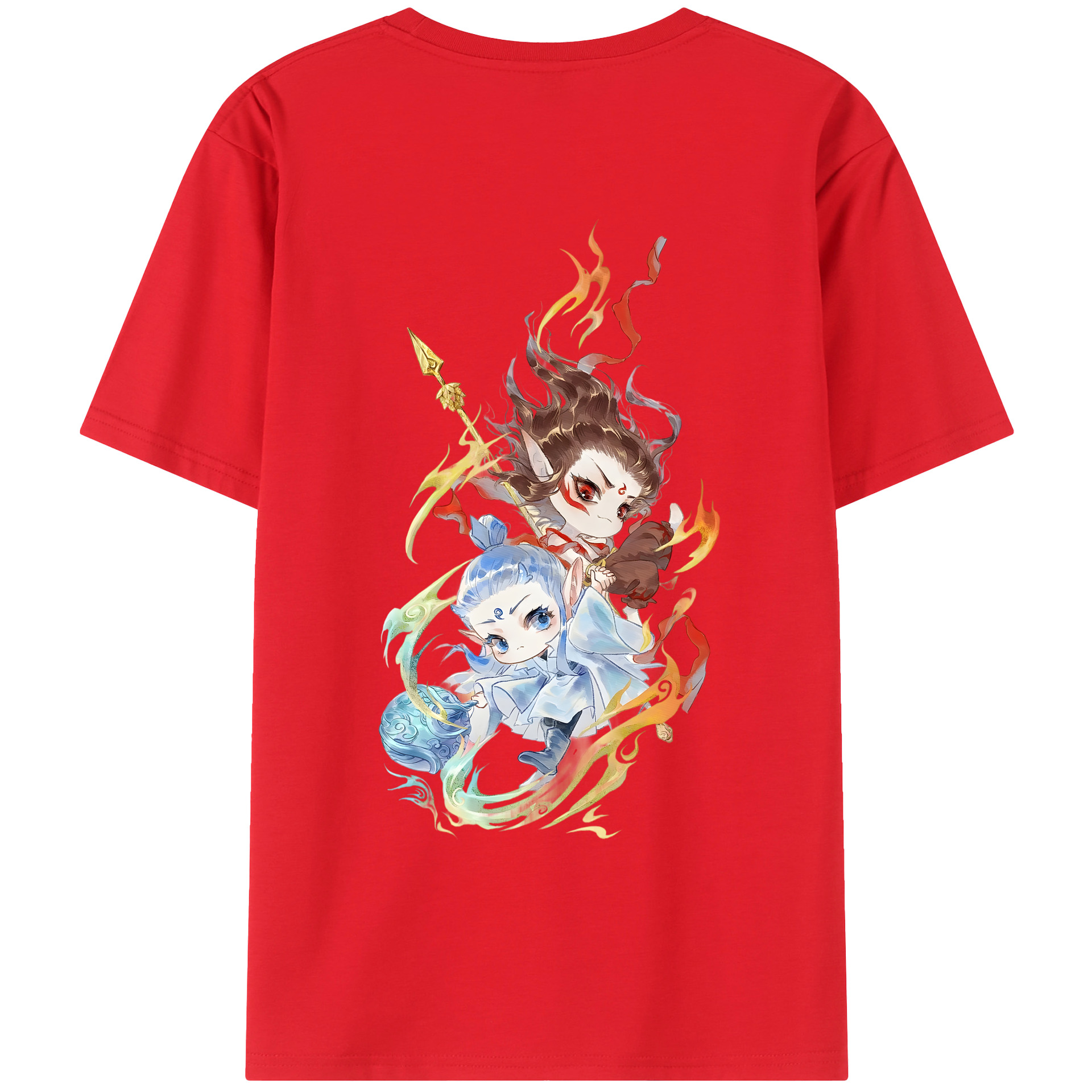 （画像用） Ne Zha 2 ナタ 魔童の大暴れ 綿100％ メンズ半袖Tシャツ（バックプリント） 通気性