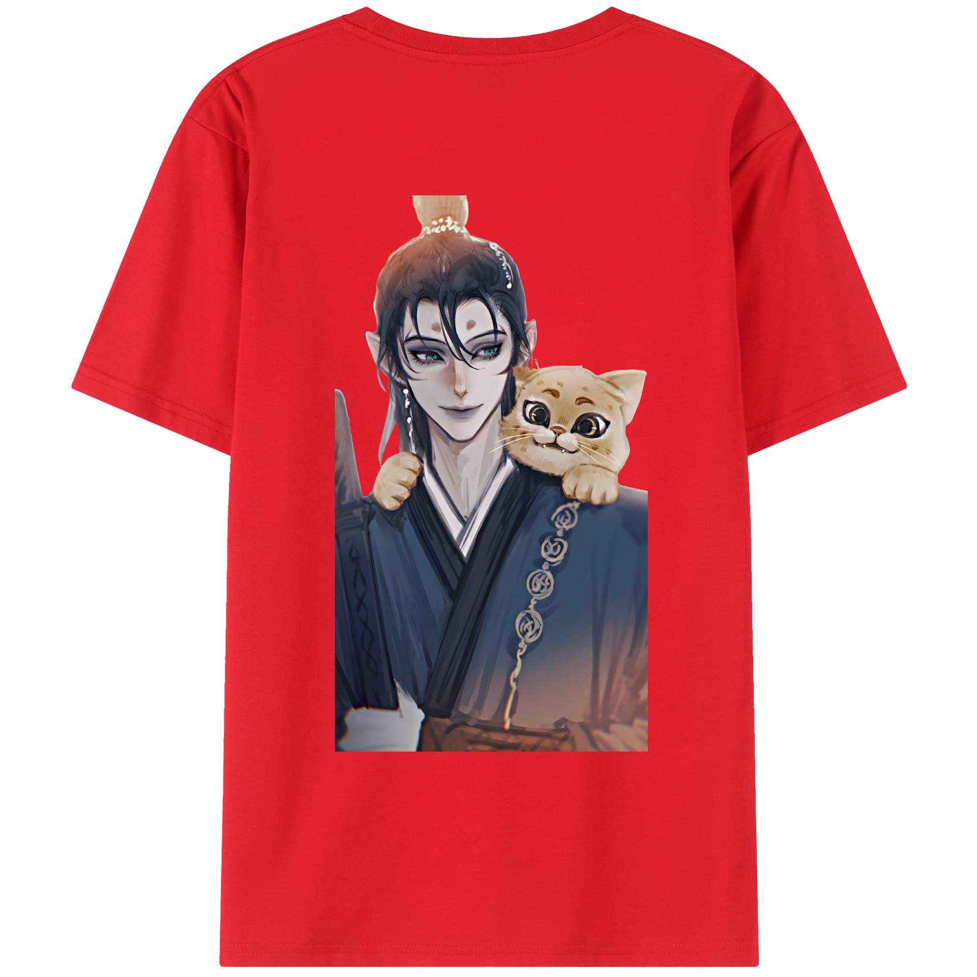 （画像用） Ne Zha 2 ナタ 魔童の大暴れ 綿100％ メンズ半袖Tシャツ（バックプリント） 通気性