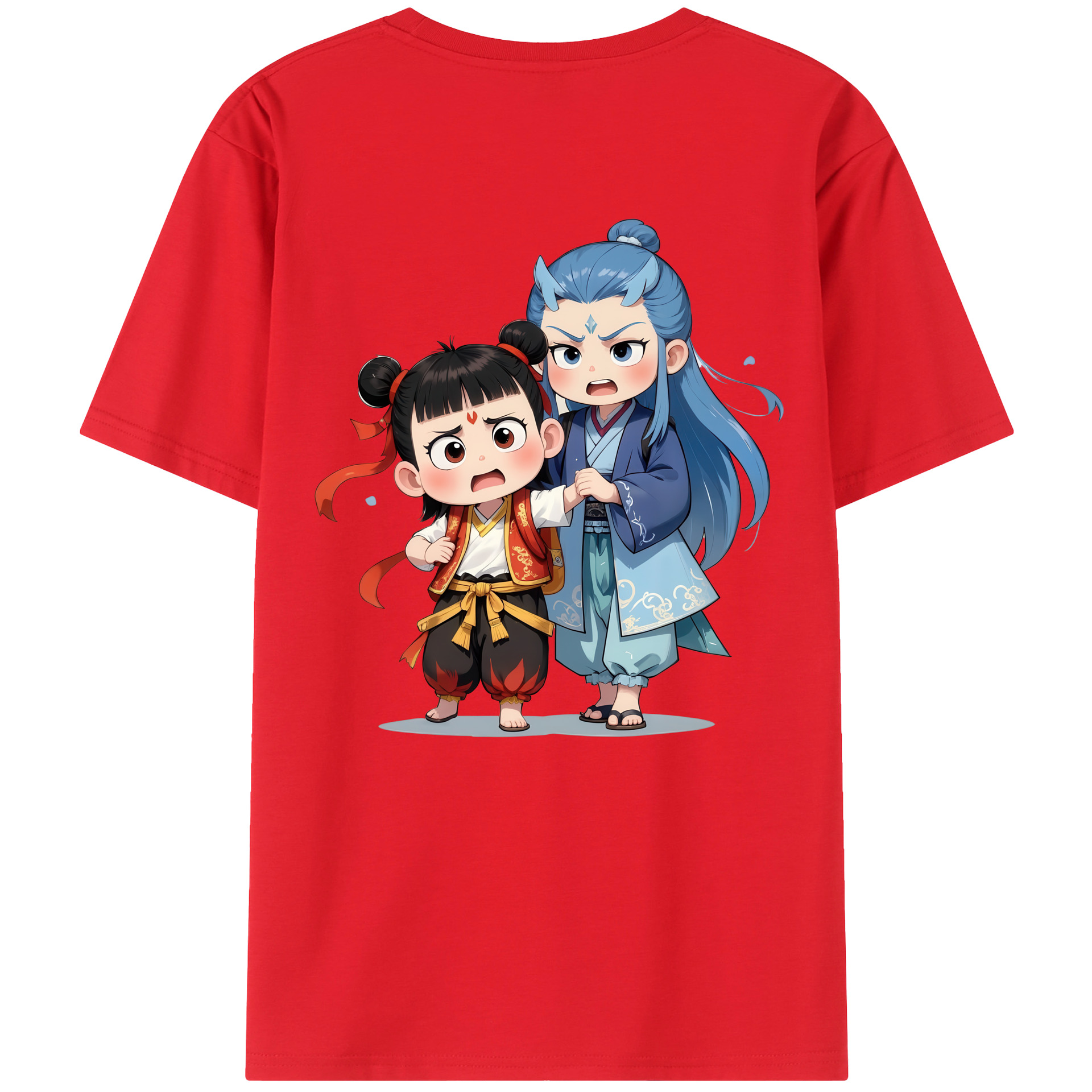 （画像用） Ne Zha 2 ナタ 魔童の大暴れ 綿100％ メンズ半袖Tシャツ（バックプリント） 通気性
