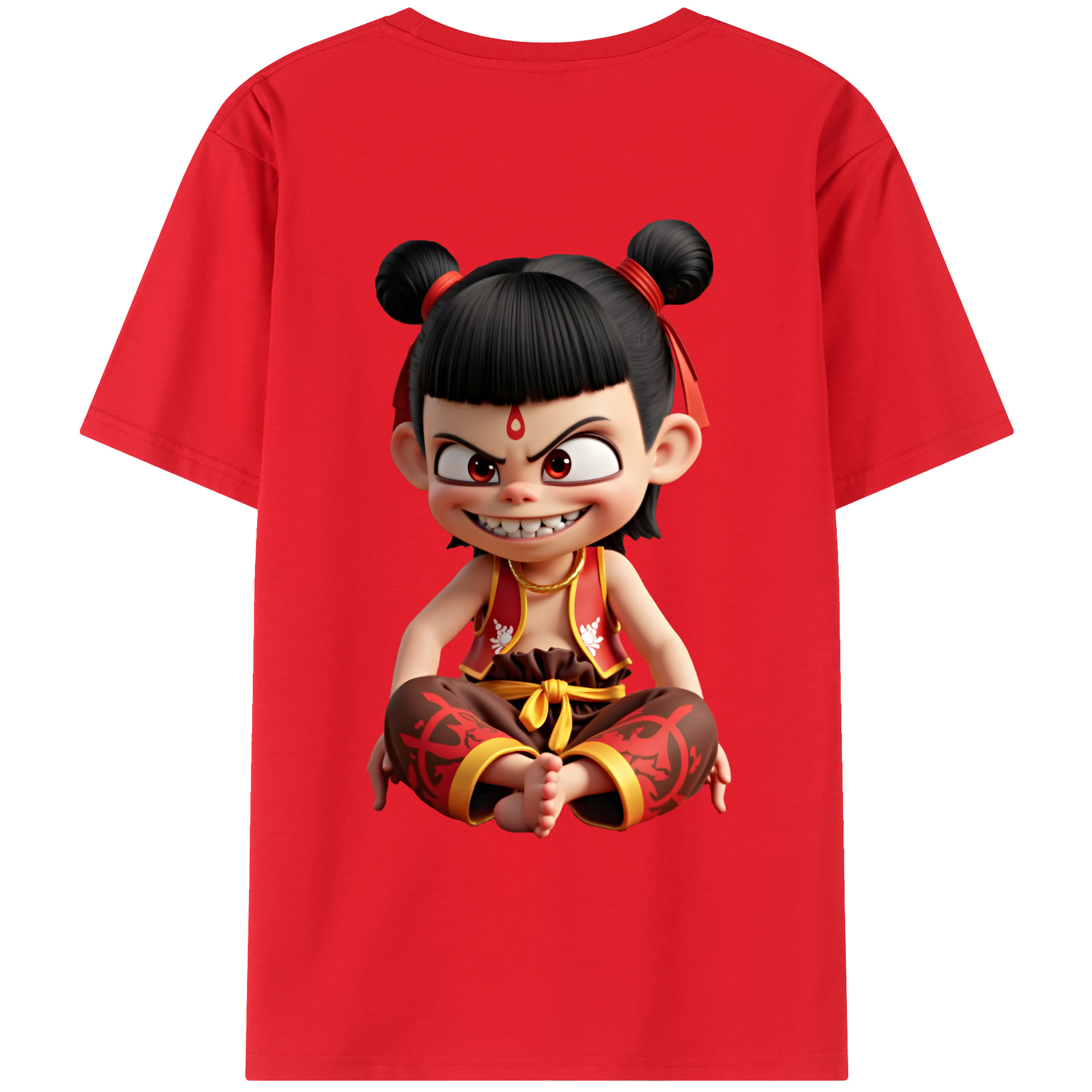 （画像用） Ne Zha 2 ナタ 魔童の大暴れ 綿100％ メンズ半袖Tシャツ（バックプリント） 通気性