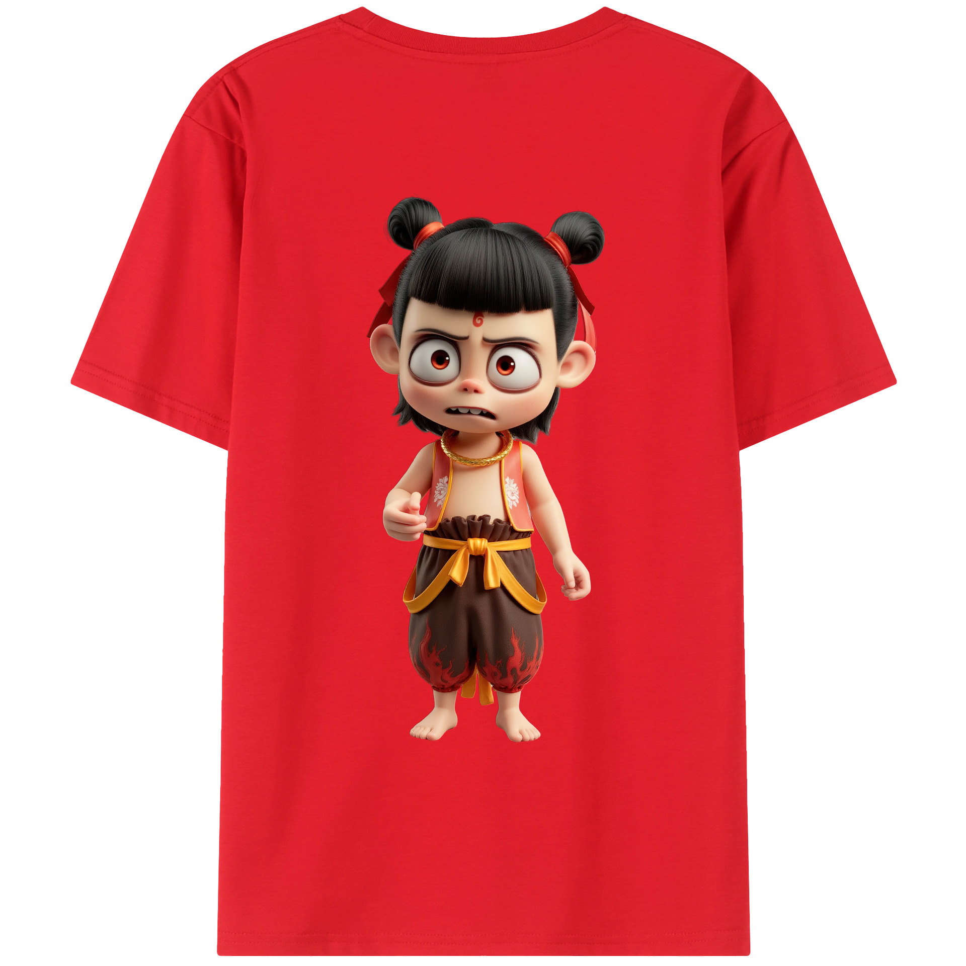 （画像用） Ne Zha 2 ナタ 魔童の大暴れ 綿100％ メンズ半袖Tシャツ（バックプリント） 通気性