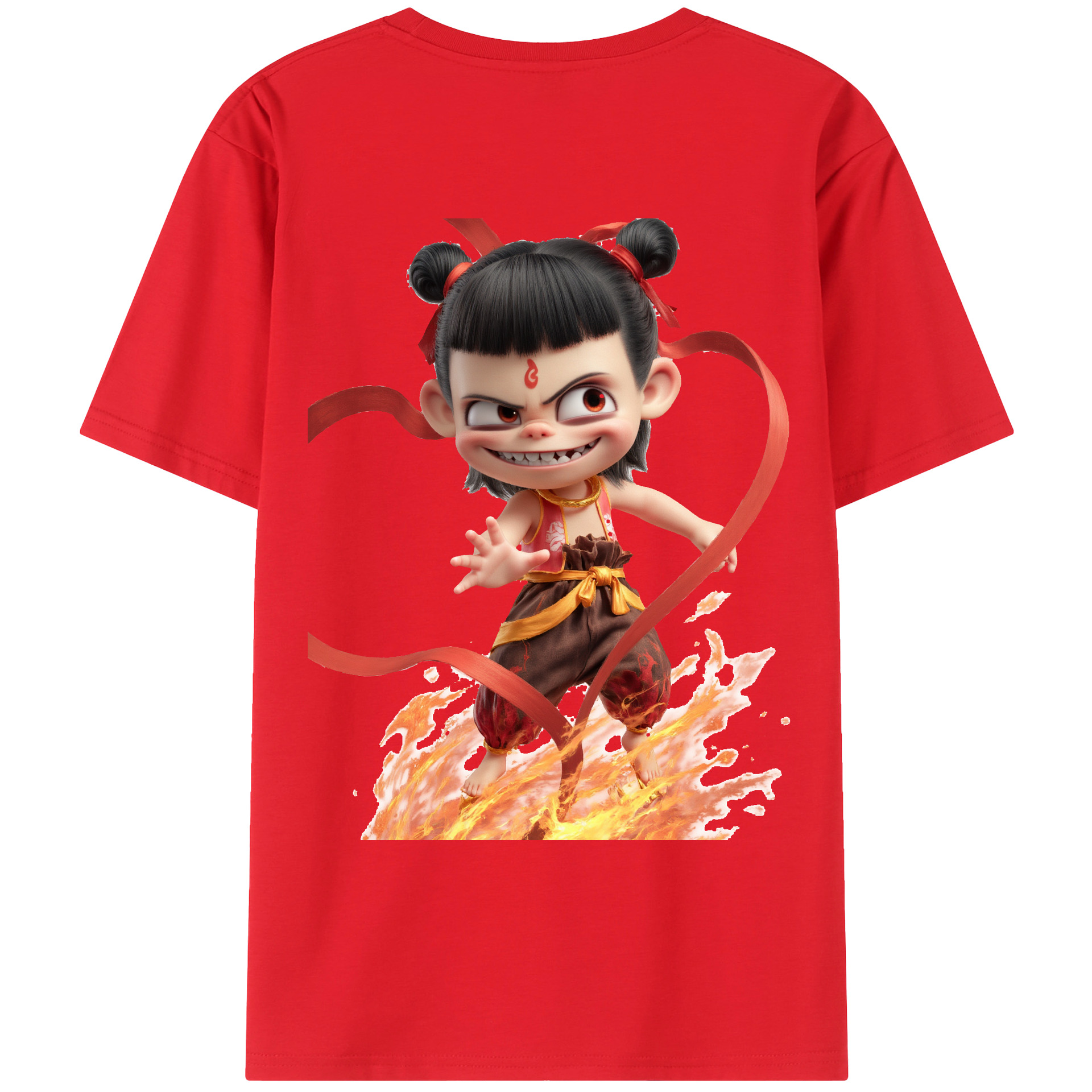 （画像用） Ne Zha 2 ナタ 魔童の大暴れ 綿100％ メンズ半袖Tシャツ（バックプリント） 通気性