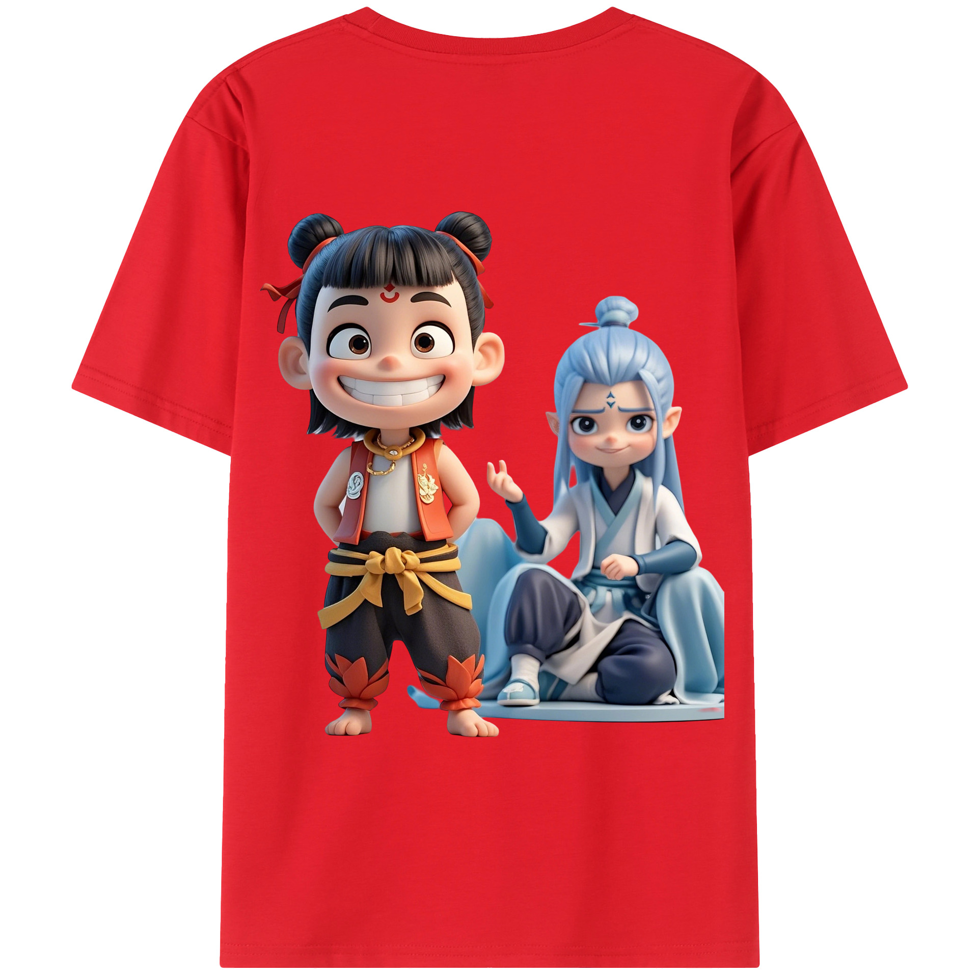 （画像用） Ne Zha 2 ナタ 魔童の大暴れ 綿100％ メンズ半袖Tシャツ（バックプリント） 通気性