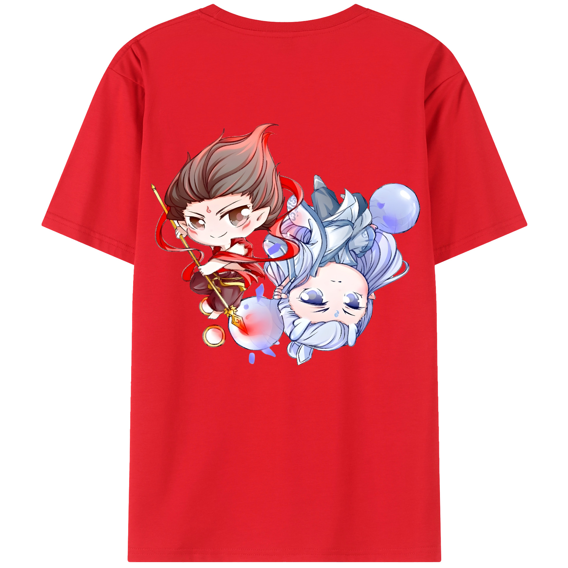 （画像用） Ne Zha 2 ナタ 魔童の大暴れ 綿100％ メンズ半袖Tシャツ（バックプリント） 通気性