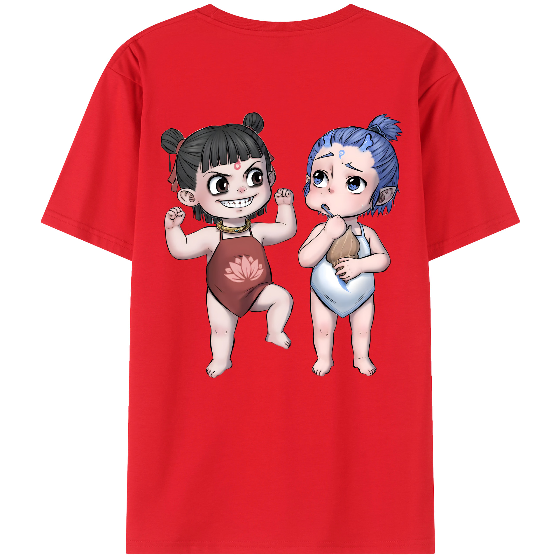 （画像用） Ne Zha 2 ナタ 魔童の大暴れ 綿100％ メンズ半袖Tシャツ（バックプリント） 通気性