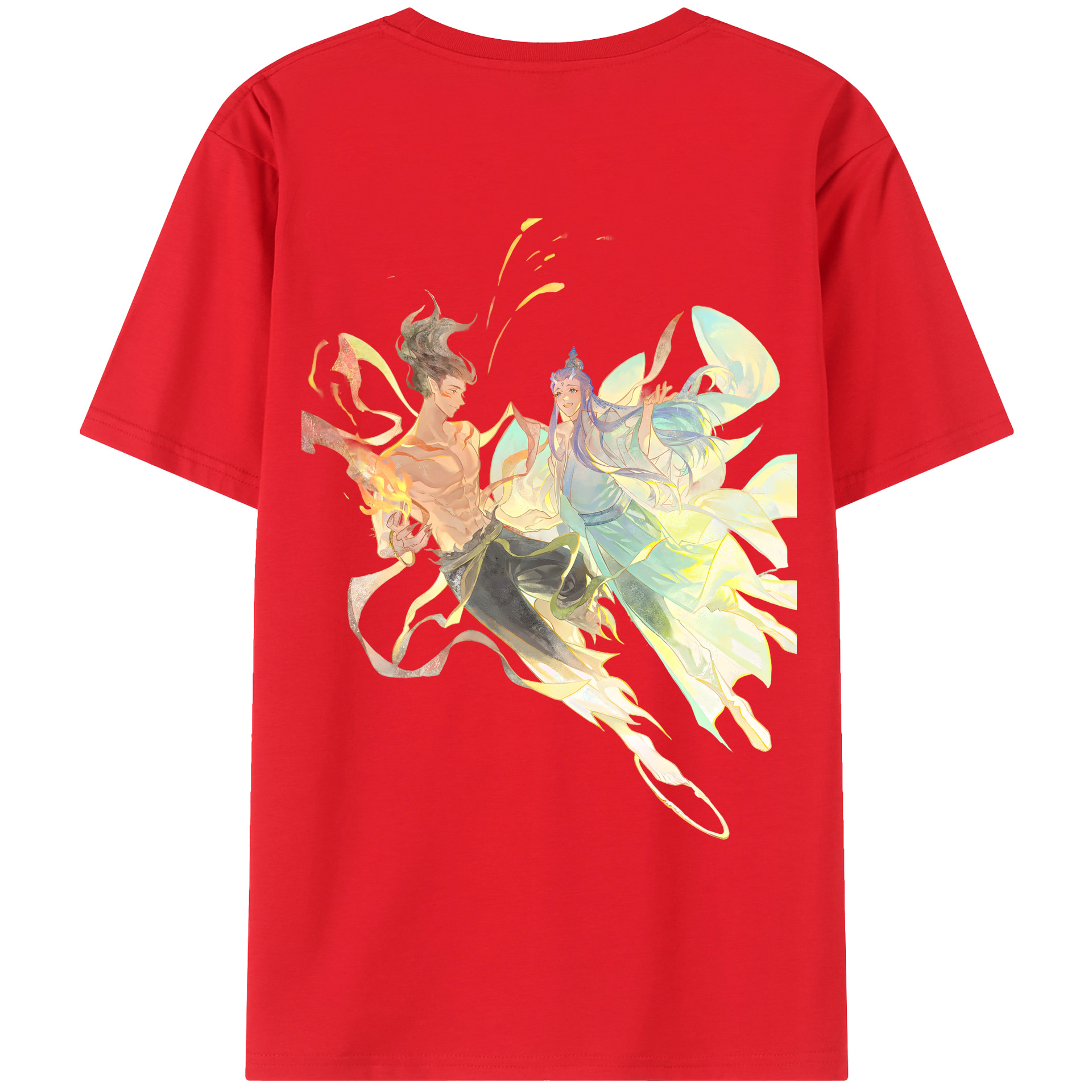 （画像用） Ne Zha 2 ナタ 魔童の大暴れ 綿100％ メンズ半袖Tシャツ（バックプリント） 通気性