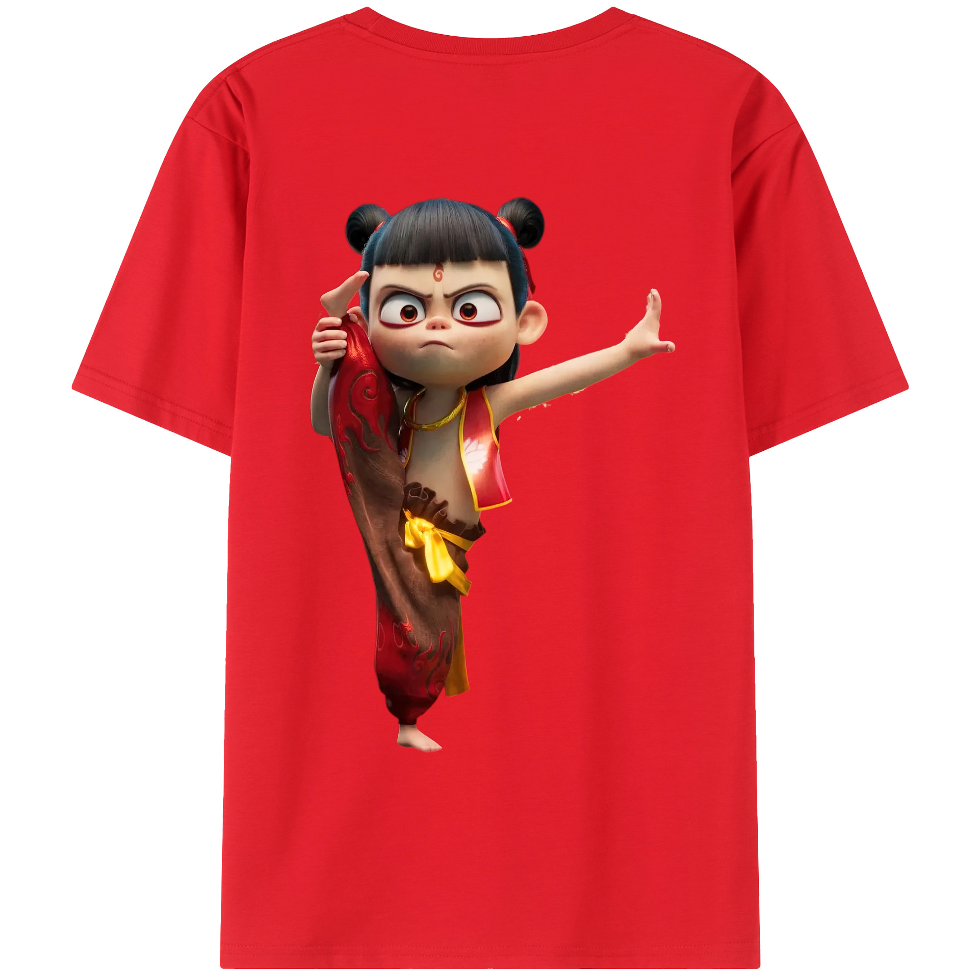 （画像用） Ne Zha 2 ナタ 魔童の大暴れ 綿100％ メンズ半袖Tシャツ（バックプリント） 通気性