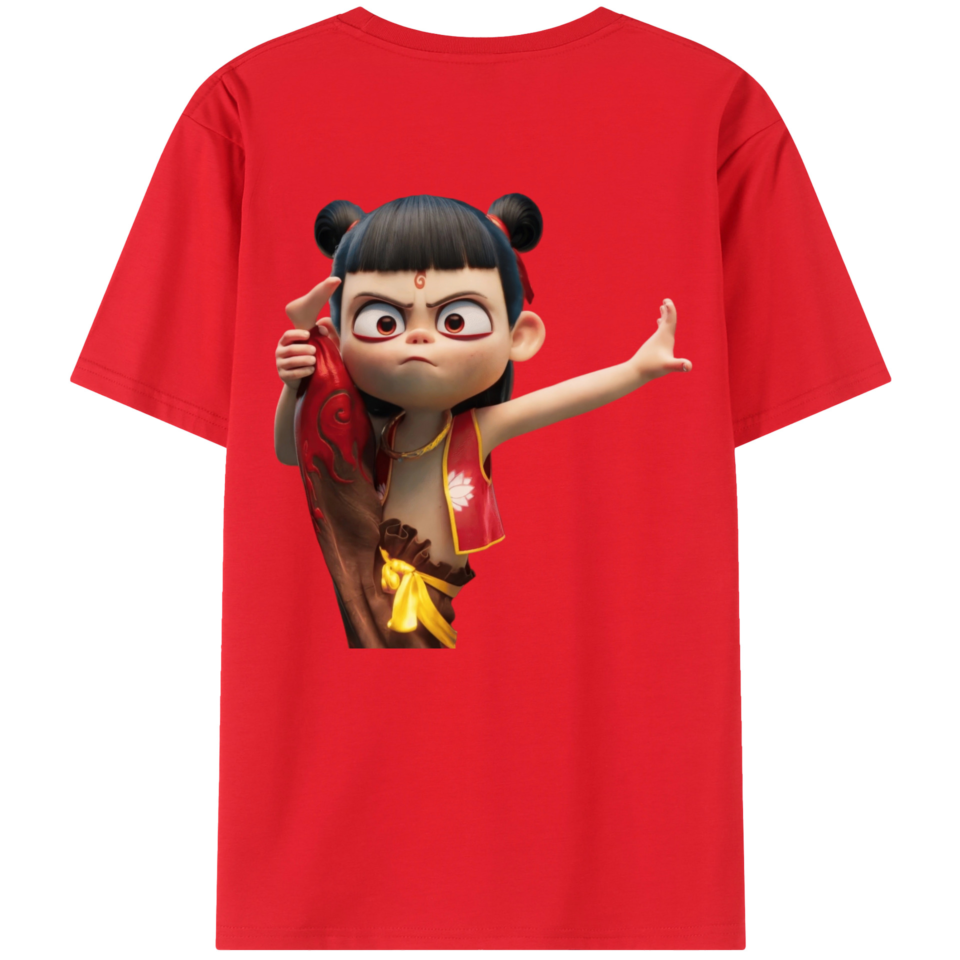 （画像用） Ne Zha 2 ナタ 魔童の大暴れ 綿100％ メンズ半袖Tシャツ（バックプリント） 通気性