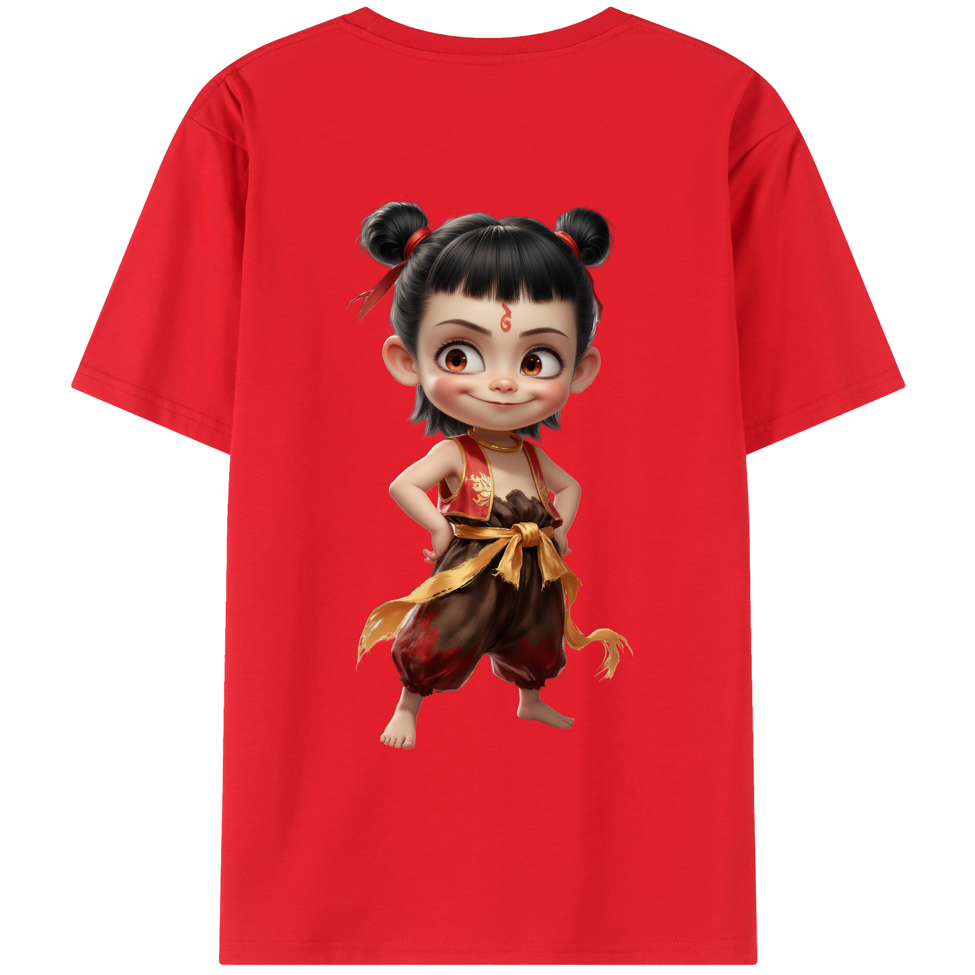 （画像用） Ne Zha 2 ナタ 魔童の大暴れ 綿100％ メンズ半袖Tシャツ（バックプリント） 通気性