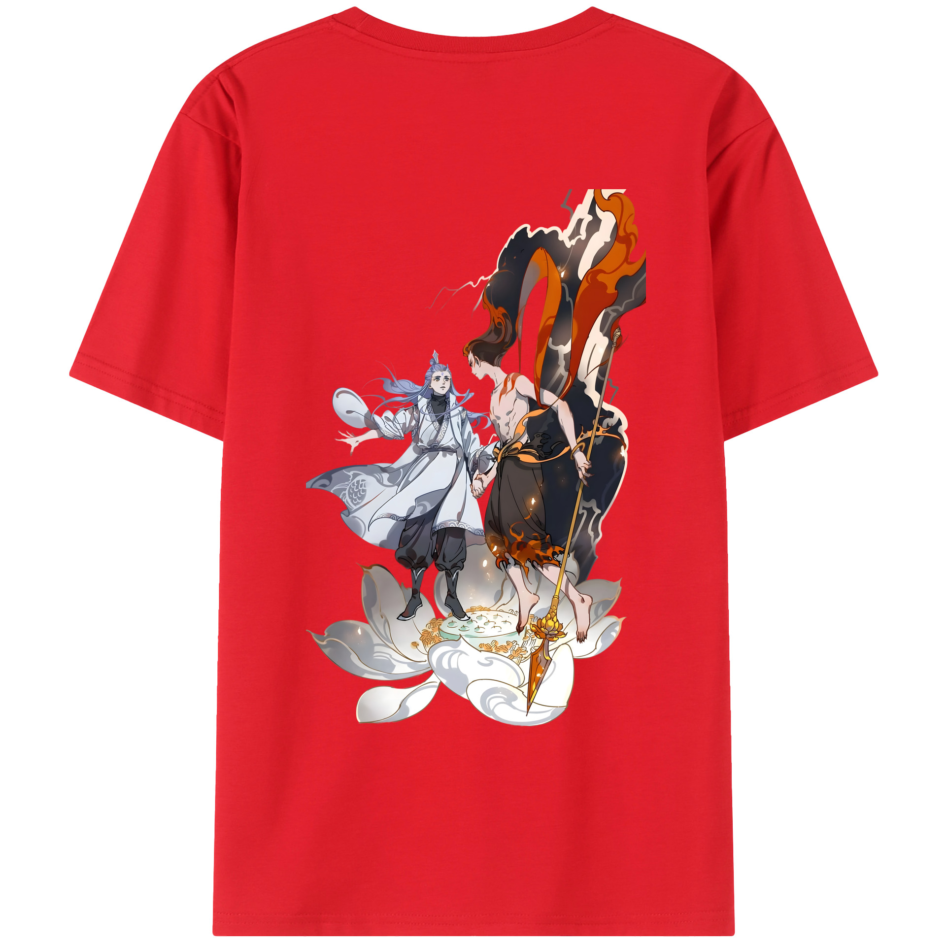 （画像用） Ne Zha 2 ナタ 魔童の大暴れ 綿100％ メンズ半袖Tシャツ（バックプリント） 通気性