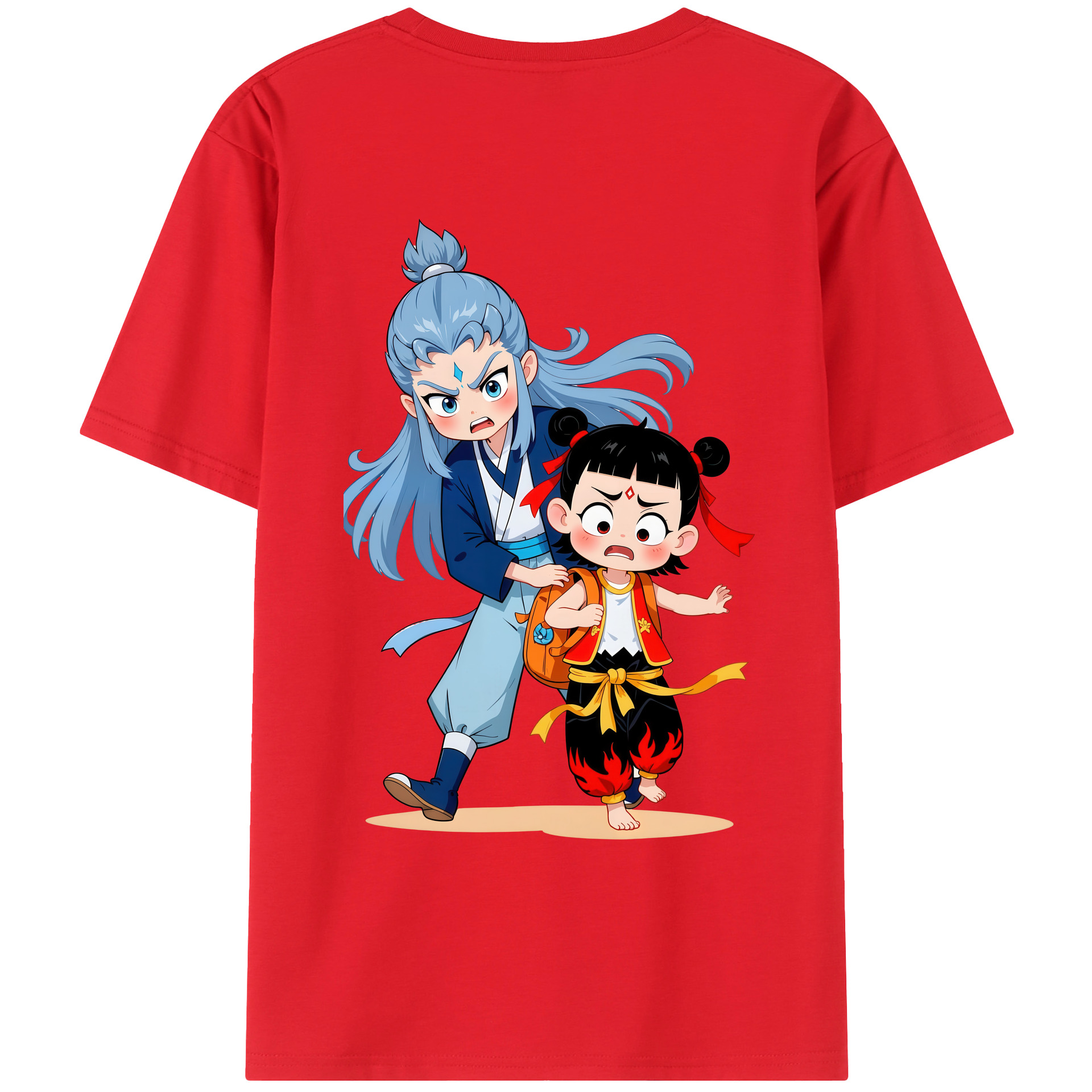 （画像用） Ne Zha 2 ナタ 魔童の大暴れ 綿100％ メンズ半袖Tシャツ（バックプリント） 通気性