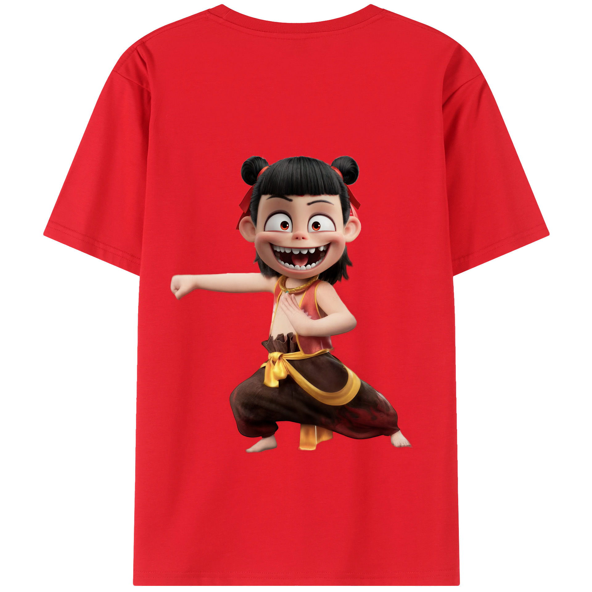 （画像用） Ne Zha 2 ナタ 魔童の大暴れ 綿100％ メンズ半袖Tシャツ（バックプリント） 通気性