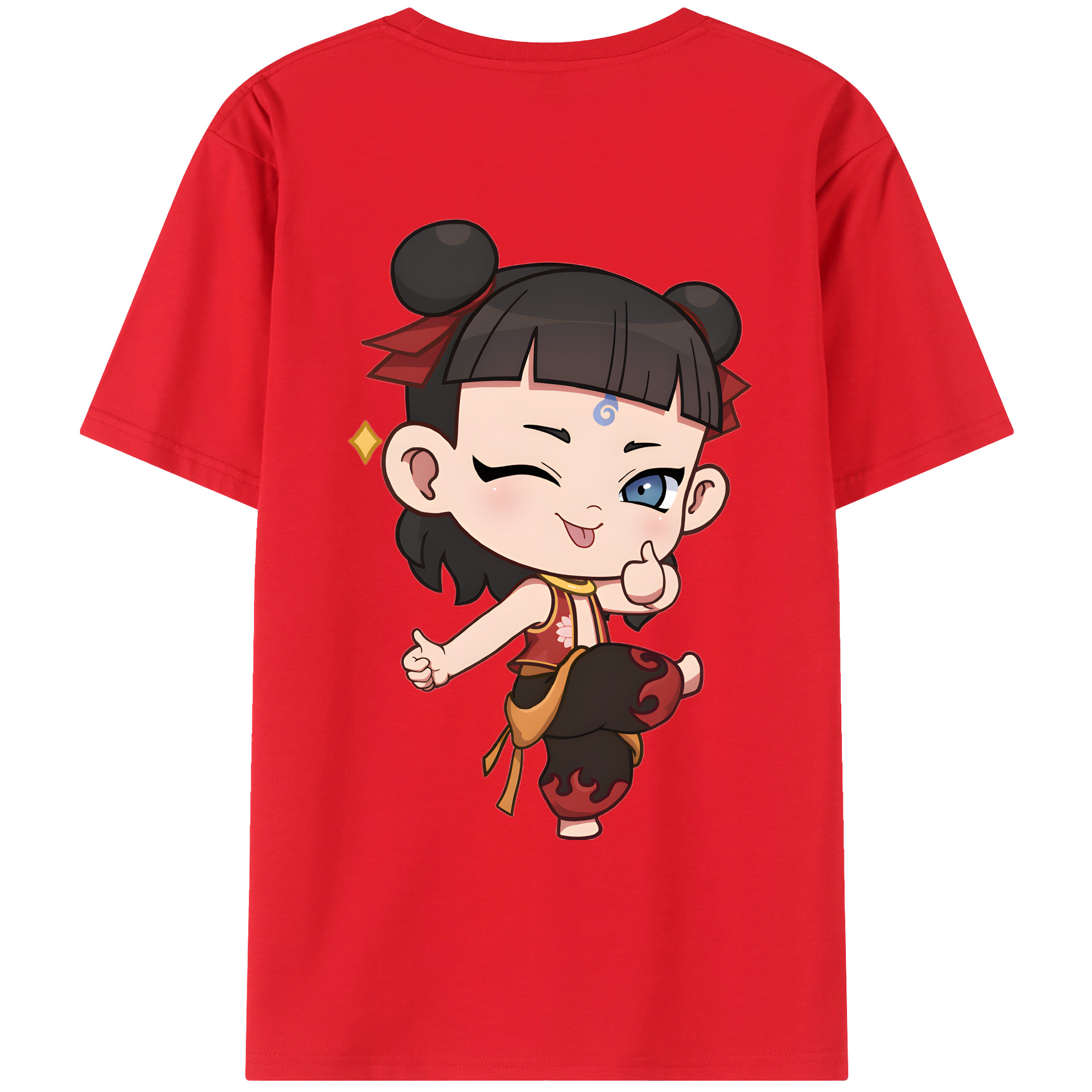 （画像用） Ne Zha 2 ナタ 魔童の大暴れ 綿100％ メンズ半袖Tシャツ（バックプリント） 通気性