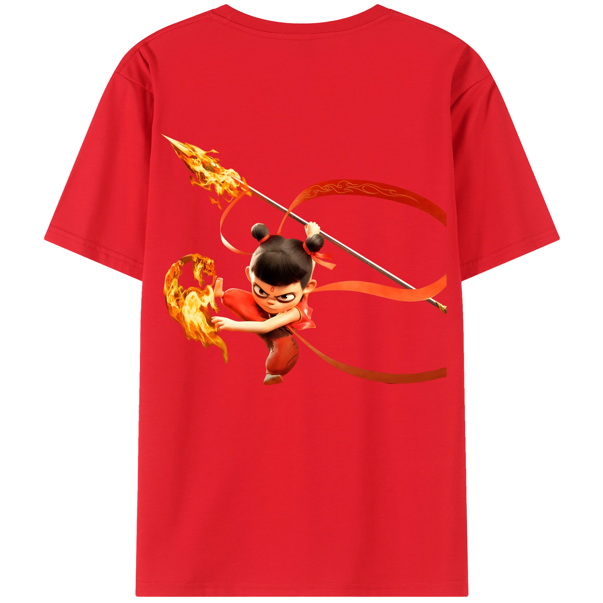 （画像用） Ne Zha 2 ナタ 魔童の大暴れ 綿100％ メンズ半袖Tシャツ（バックプリント） 通気性