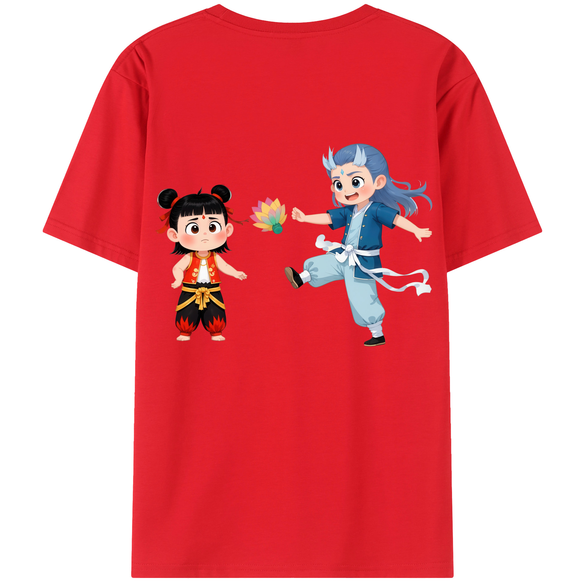 （画像用） Ne Zha 2 ナタ 魔童の大暴れ 綿100％ メンズ半袖Tシャツ（バックプリント） 通気性