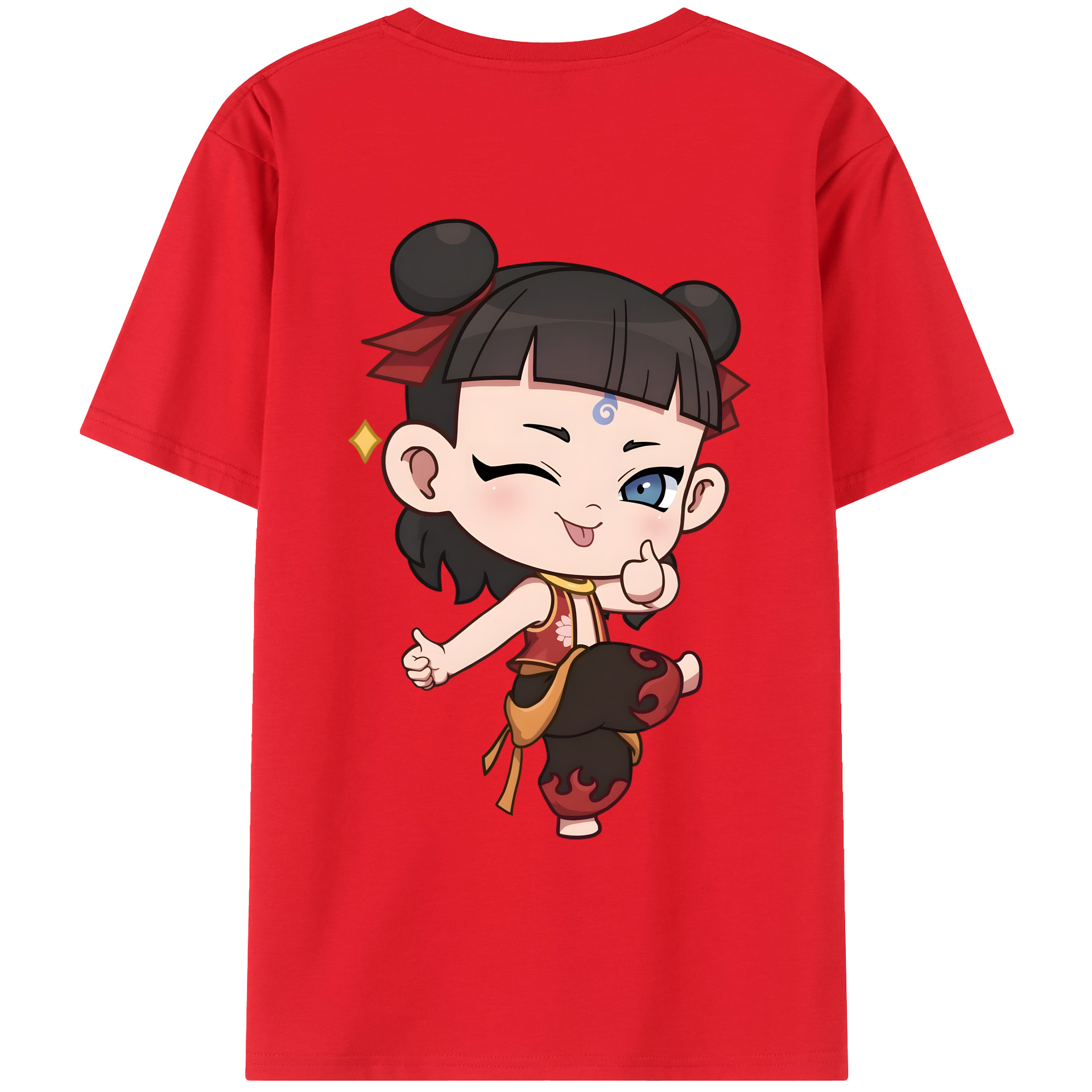 （画像用） Ne Zha 2 ナタ 魔童の大暴れ 綿100％ メンズ半袖Tシャツ（バックプリント） 通気性