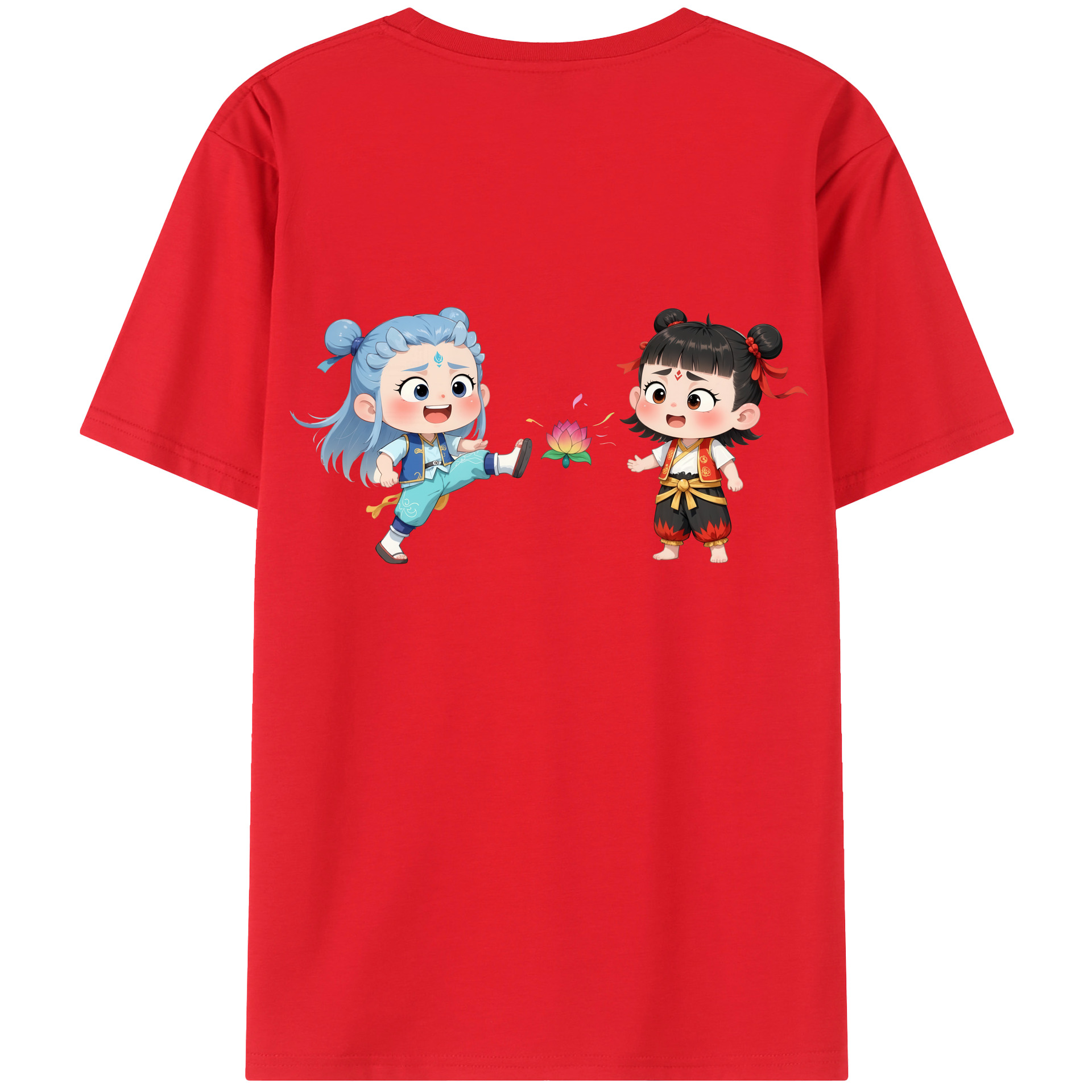（画像用） Ne Zha 2 ナタ 魔童の大暴れ 綿100％ メンズ半袖Tシャツ（バックプリント） 通気性
