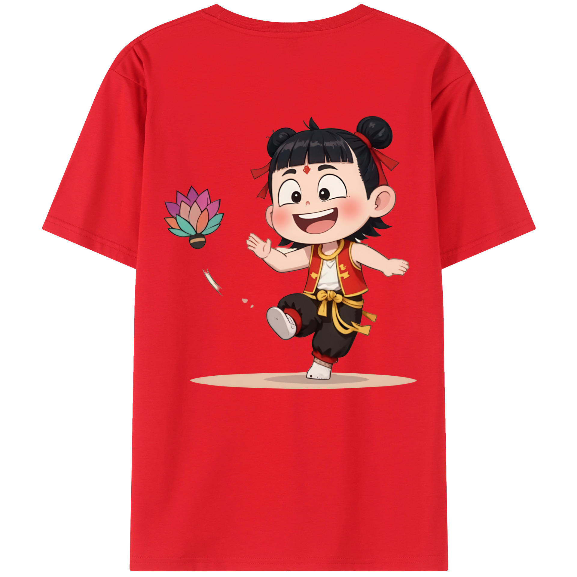 （画像用） Ne Zha 2 ナタ 魔童の大暴れ 綿100％ メンズ半袖Tシャツ（バックプリント） 通気性