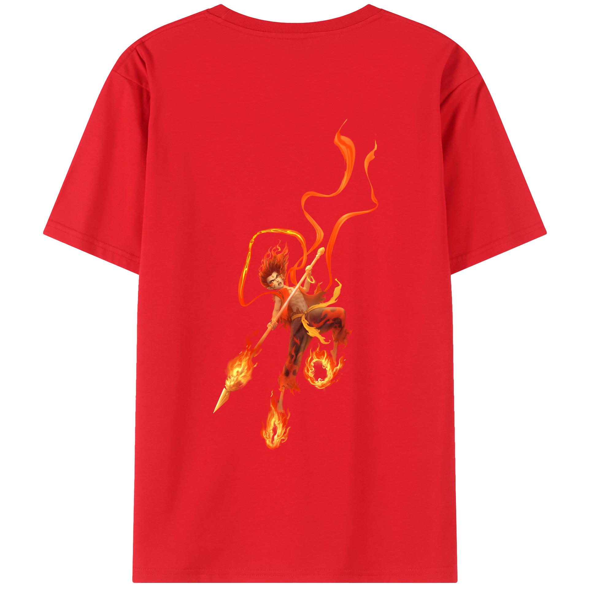 （画像用） Ne Zha 2 ナタ 魔童の大暴れ 綿100％ メンズ半袖Tシャツ（バックプリント） 通気性
